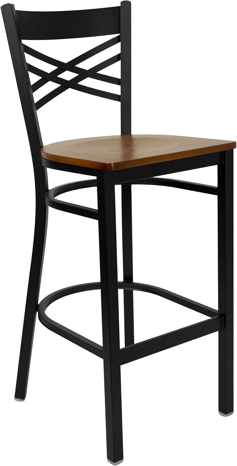 Flash Furniture Hercules Metal Restaurant Barstool, Black | X Back Style, Vinyl Upholstery, Durable Construction, Commercial Use