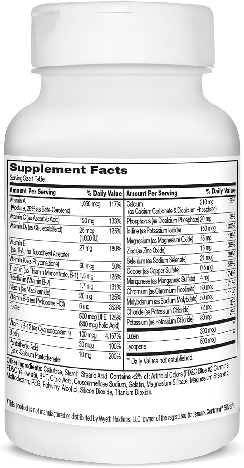21st Century Sentry Senior Men 50+ Multivitamin Tablets, 100 Count | Complete Daily Multivitamin & Multimineral, Compare VS. Centrum® SILVER Men 50+