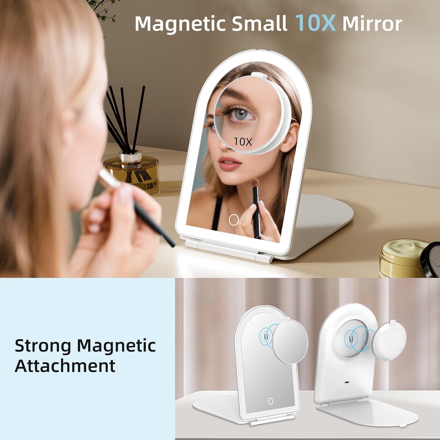 FUNTOUCH Rechargeable Travel Makeup Mirror with 72 Led Lights