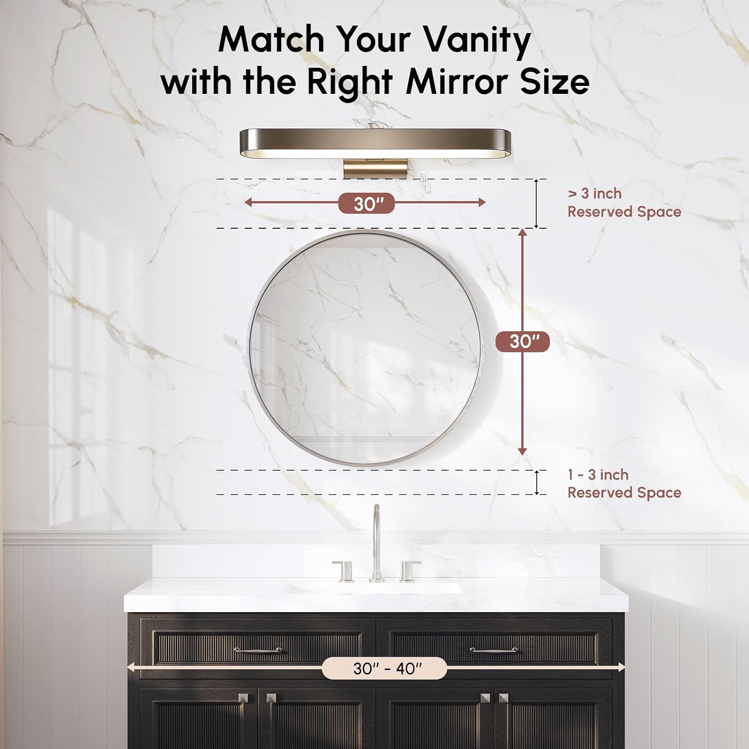 USHOWER Frameless Round Bathroom Mirror 24"