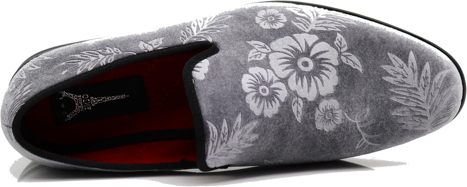 SPK35 Men's Vintage Velvet Flower Designer Dress Loafers Slip On Shoes Classic Tuxedo Dress Shoes