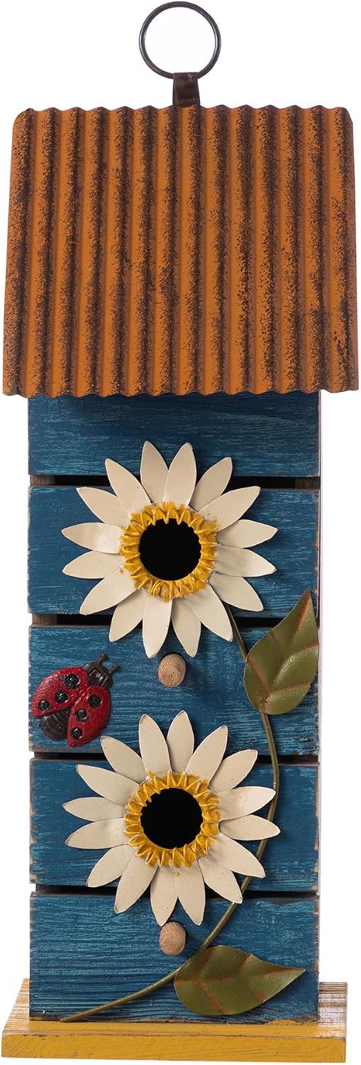 Glitzhome Bird Houses for Outside,10" H Rustic Wooden Bird House Garden Distressed Decorative Birdhouse for Outdoors, Hanging Birdhouse for Bluebird Hummingbird Wren Finch Cardinals Cedar