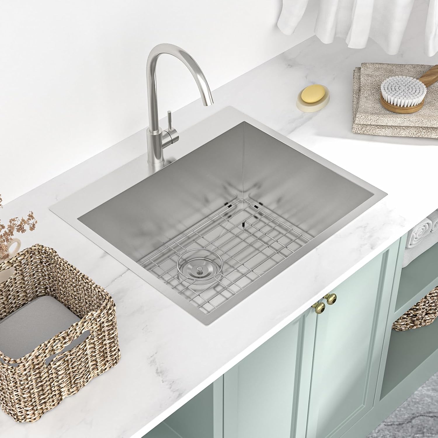 Mocoloo 13 Inch Drop in Bar Sink - 13" x 15" Small Kitchen Sink T304 Stainless Steel Handmade Single Bowl Round Corner Topmount Wet Bar Sink for