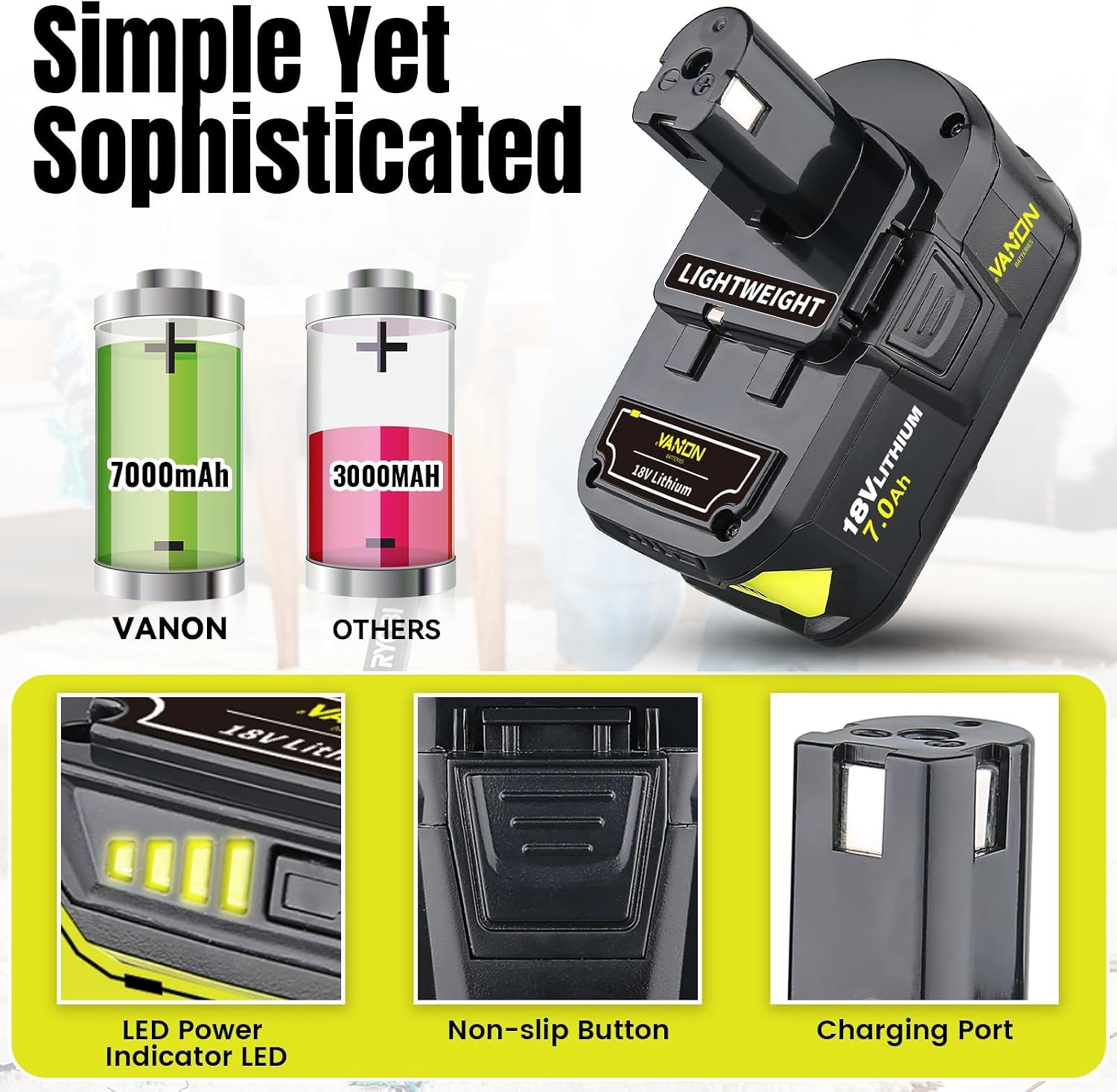 VANON 2-Pack 7.0Ah Replacement for Ryobi 18V Battery P108 | Compatible with Ryobi 18V Lithium Battery P108 P107 P103 P102 P104 P105 P109 P122 Drill