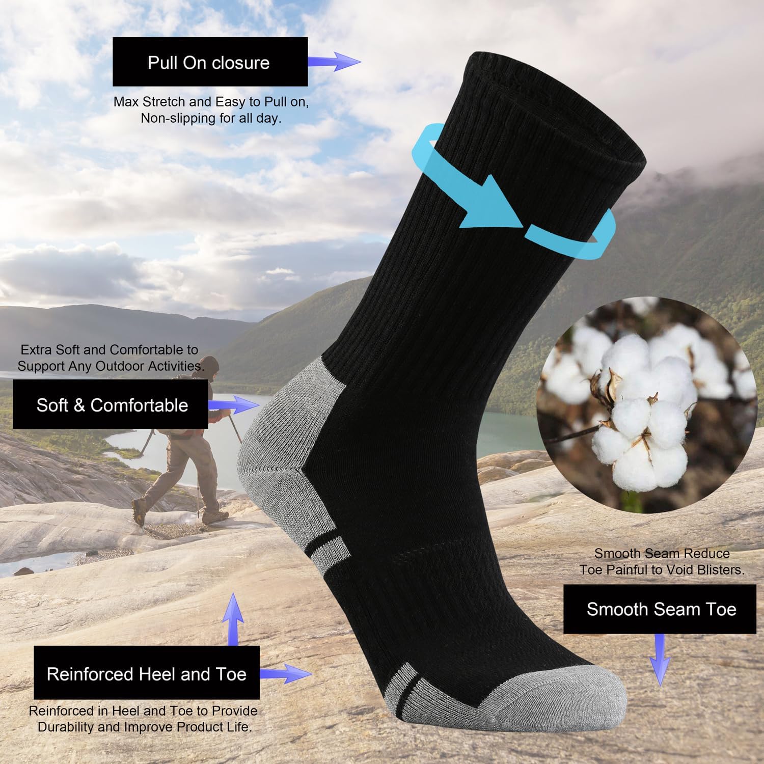Ortis Cotton Cushion Crew Athletic Socks for Men Work Boot Sports Exercise