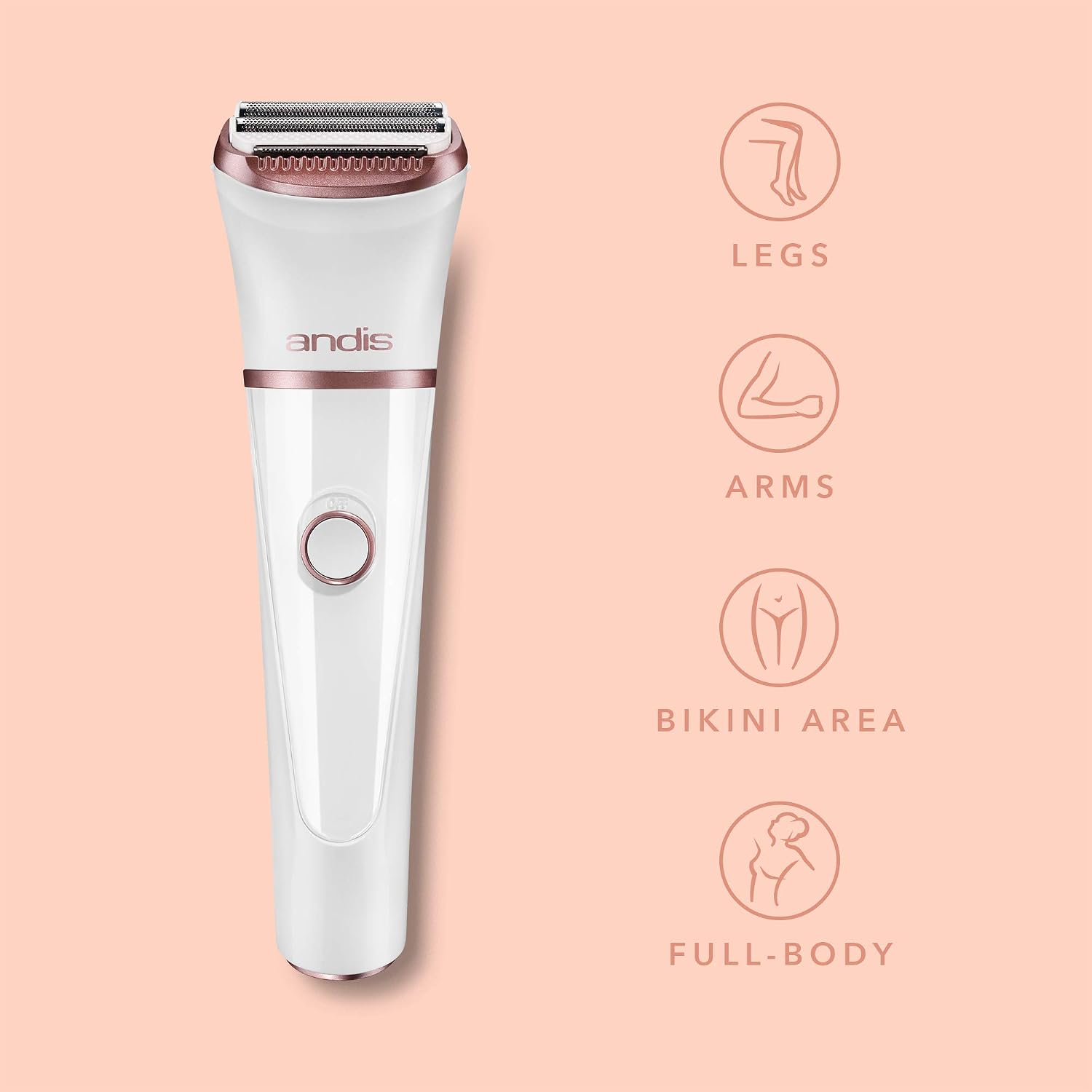 Andis 31015 Close Curves Electric Shaver for Women - Perfect for Legs, Bikini Area & Underarms Hair Removal - Rechargeable Cordless Wet & Dry Shaver