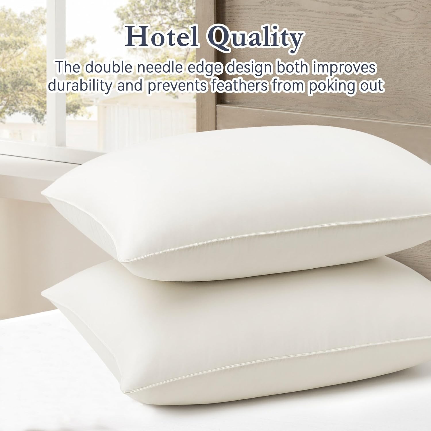 puredown® Goose Feathers and Down White Pillows with 100% Cotton Cover, Bed Sleeping Hotel Collection Pillows Set of 2, Standard Size