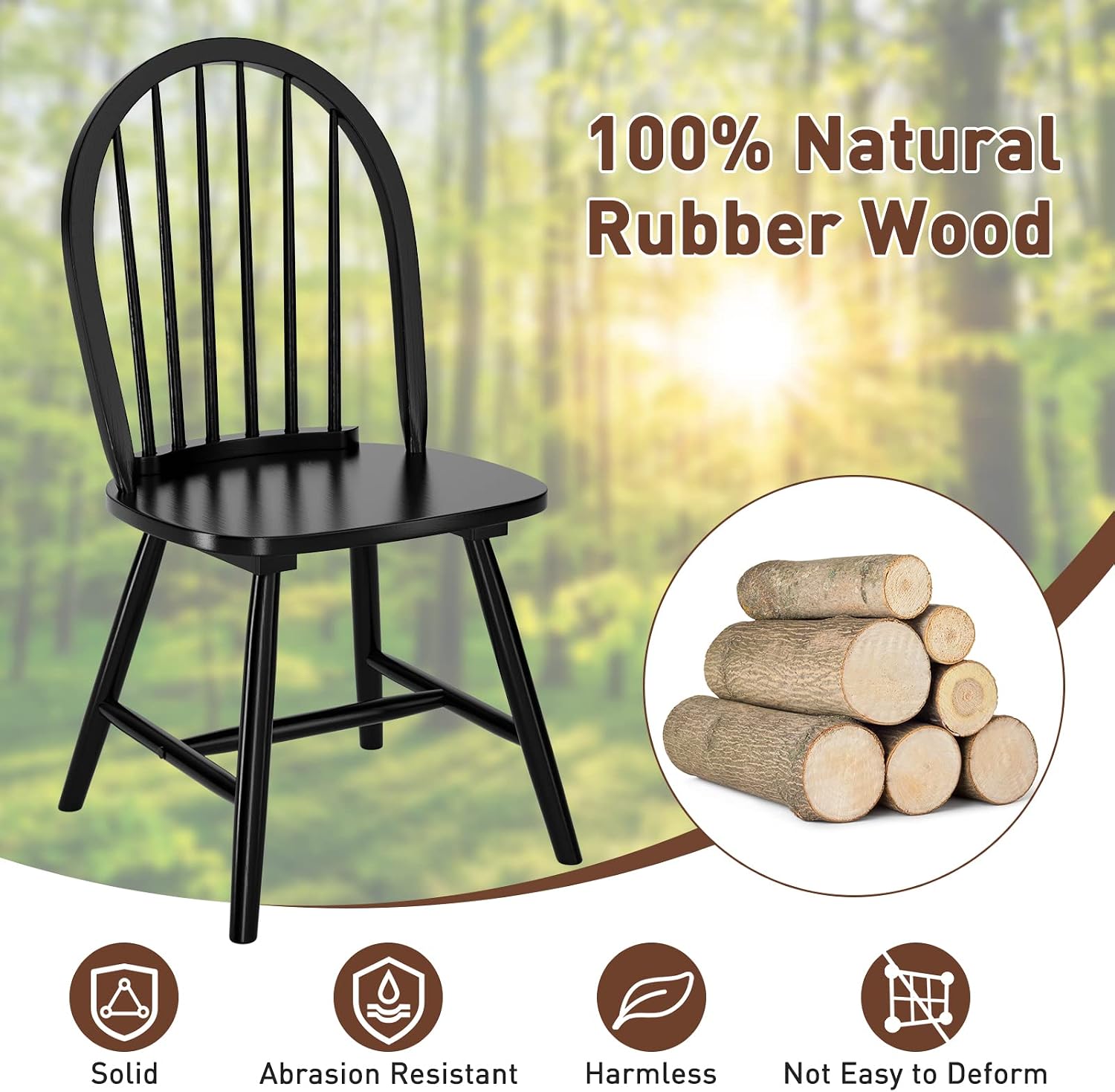 GIANTEX Wood Dining Chairs Set of 4, Windsor Chairs with Solid Wood Legs, High Spindle Back, H-Shaped Crossbars
