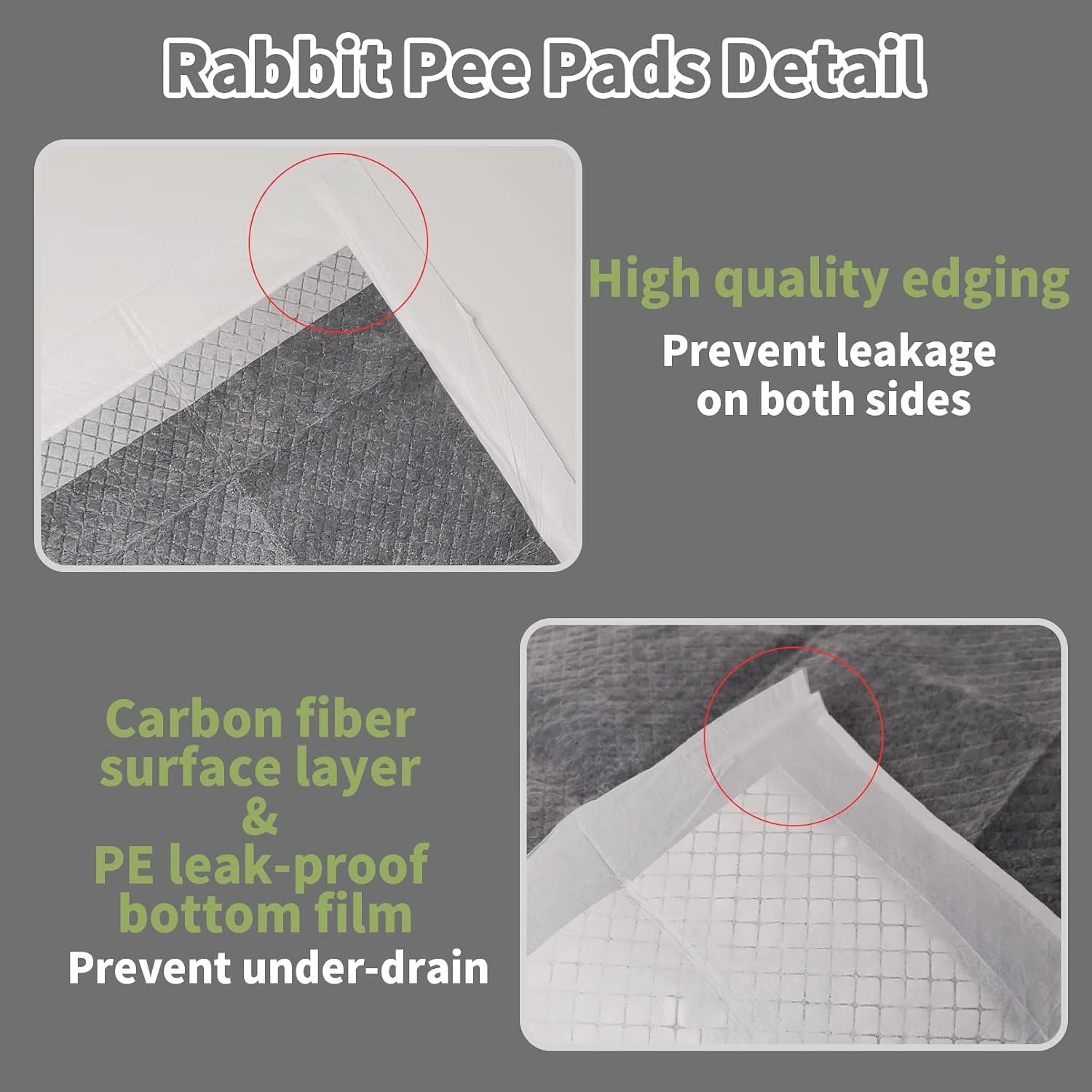 PINVNBY 50PCS Disposable Pet Pee Pads All-Absorb 23" L x 17" W Black Carbon Cage Liners Odor-Control Bunny Training Accessories with Quick-Dry