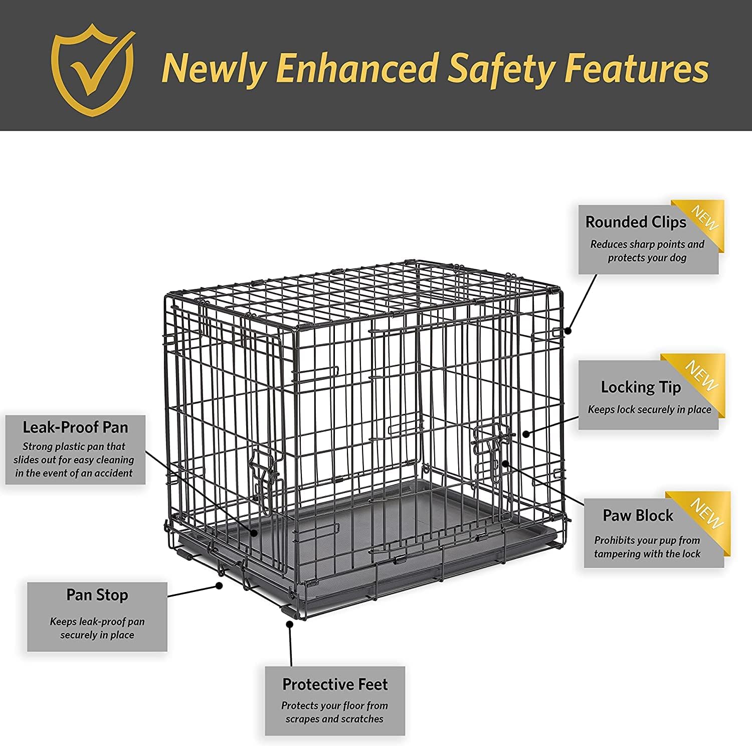 Midwest Homes for Pets 24-Inch New World Crate for Small Breeds, 12-20 lbs, Double Door Folding Dog Crate, Leak-Proof Tray & Secure Latches, Portable, Durable & Easy to Assemble