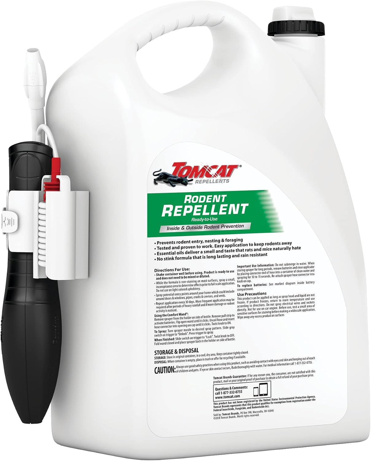 Tomcat Repellents Rodent Repellent Ready-to-Use with Comfort Wand, 1 gal. | For Indoor and Outdoor Mouse and Rat Prevention, Peppermint Oil Spray for Rodents with Cinnamon & Garlic Essential Oils