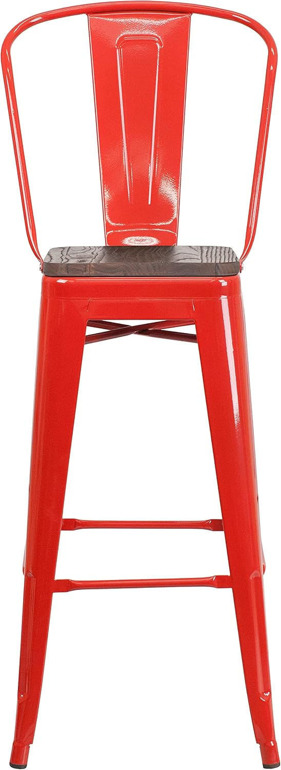 Flash Furniture 30 in Metal Barstool with Back, Blue | Commercial Grade, Removable Back, Indoor/Outdoor Use