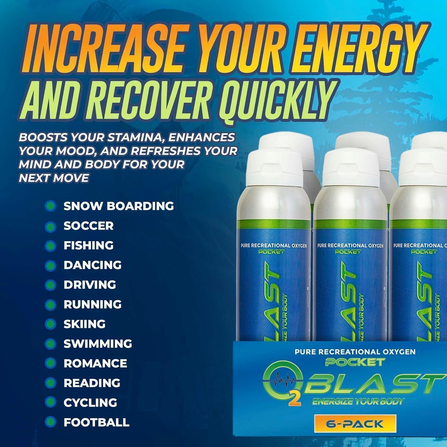 O2 Blast - 4L Portable Oxygen Can with Flip-Top Cap, Compact Design, 6-Pack
