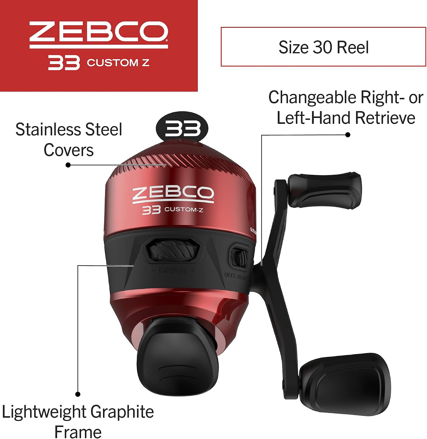 Zebco 33 Custom-Z Spincast Reel and 2-Piece Fishing Rod Combo, 6-Foot Fiberglass Rod with Split-Grip EVA Handle