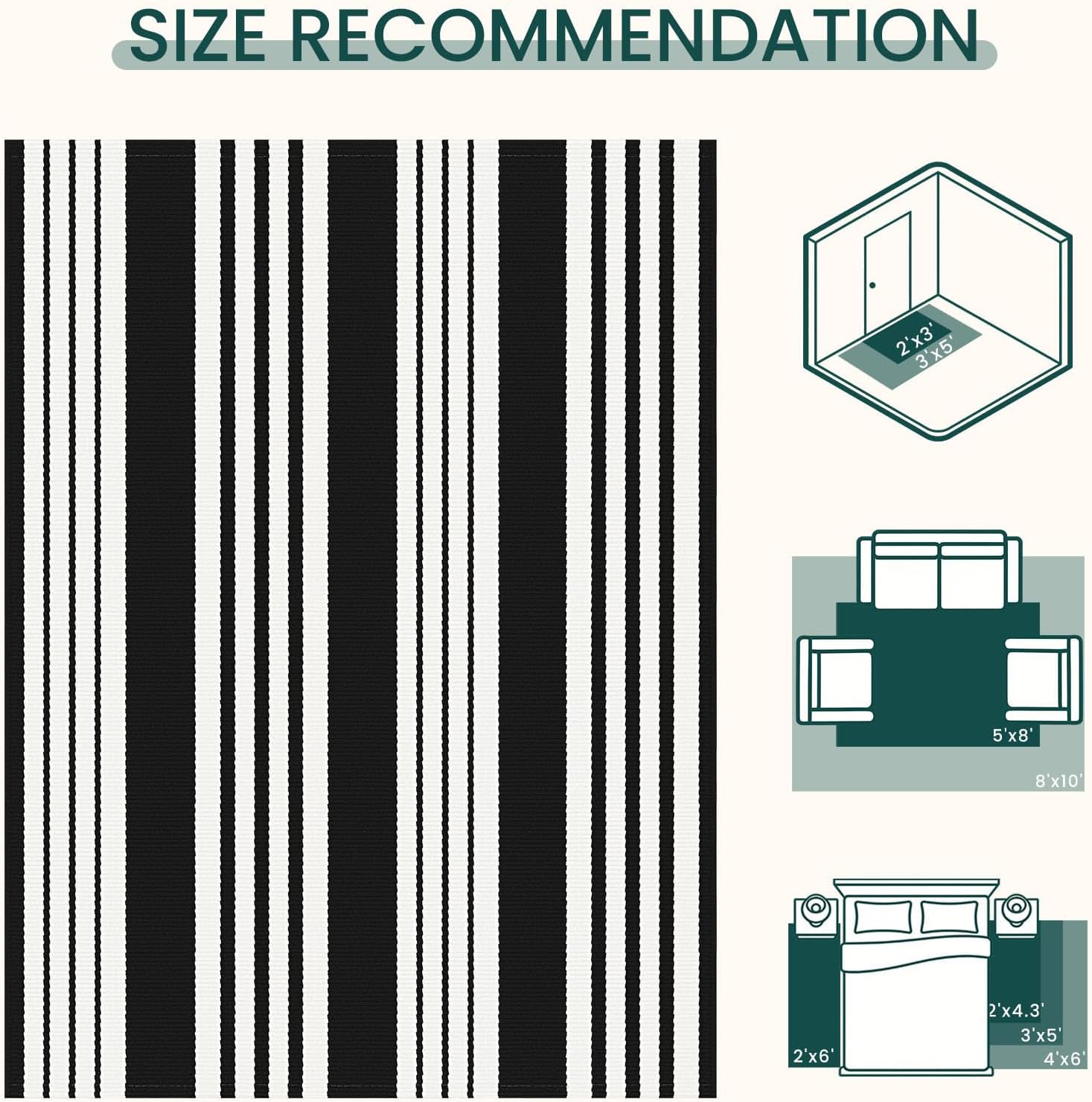 KOZYFLY Black and White Area Rug 3x5 Ft Washable