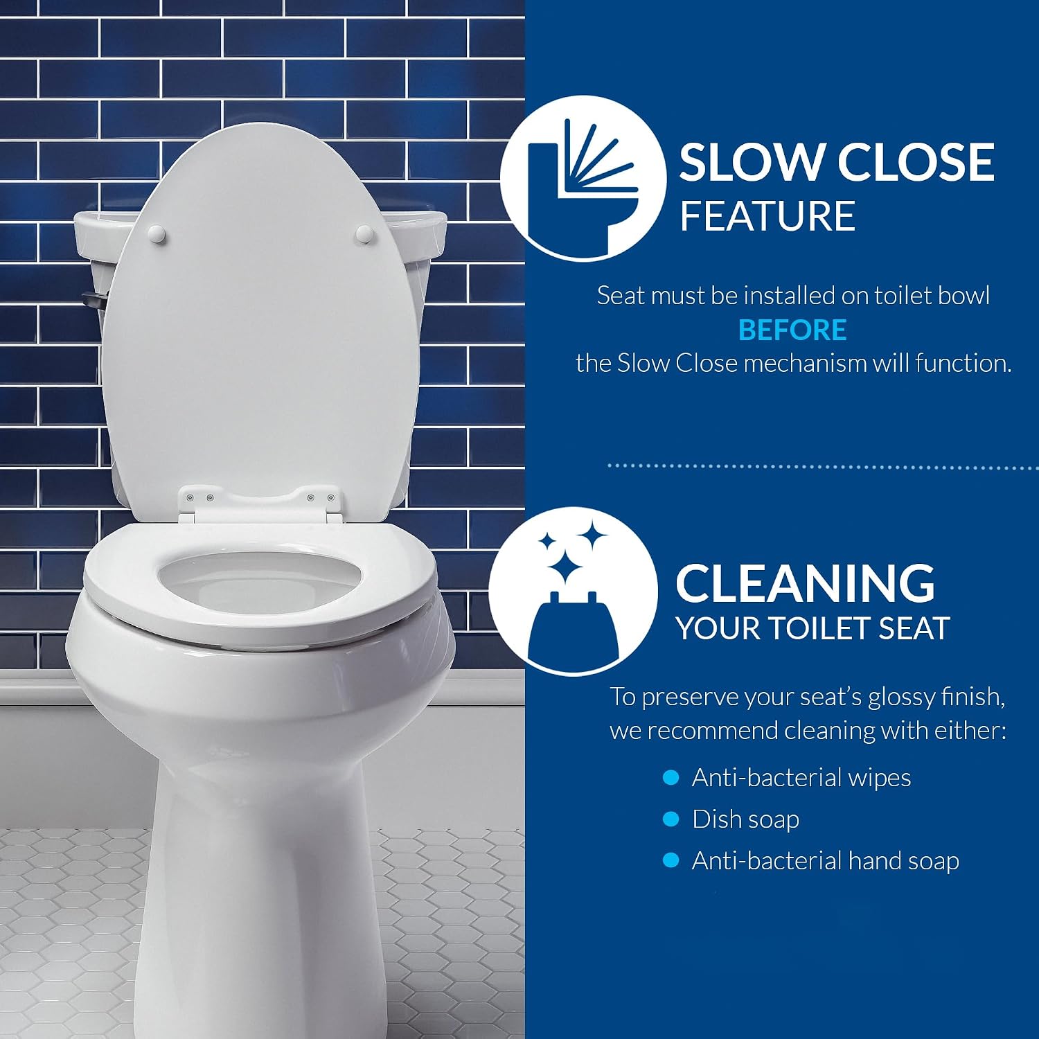 Mayfair Caswell Modern Slow Close Toilet Seat, Durable Plastic, Elongated, White