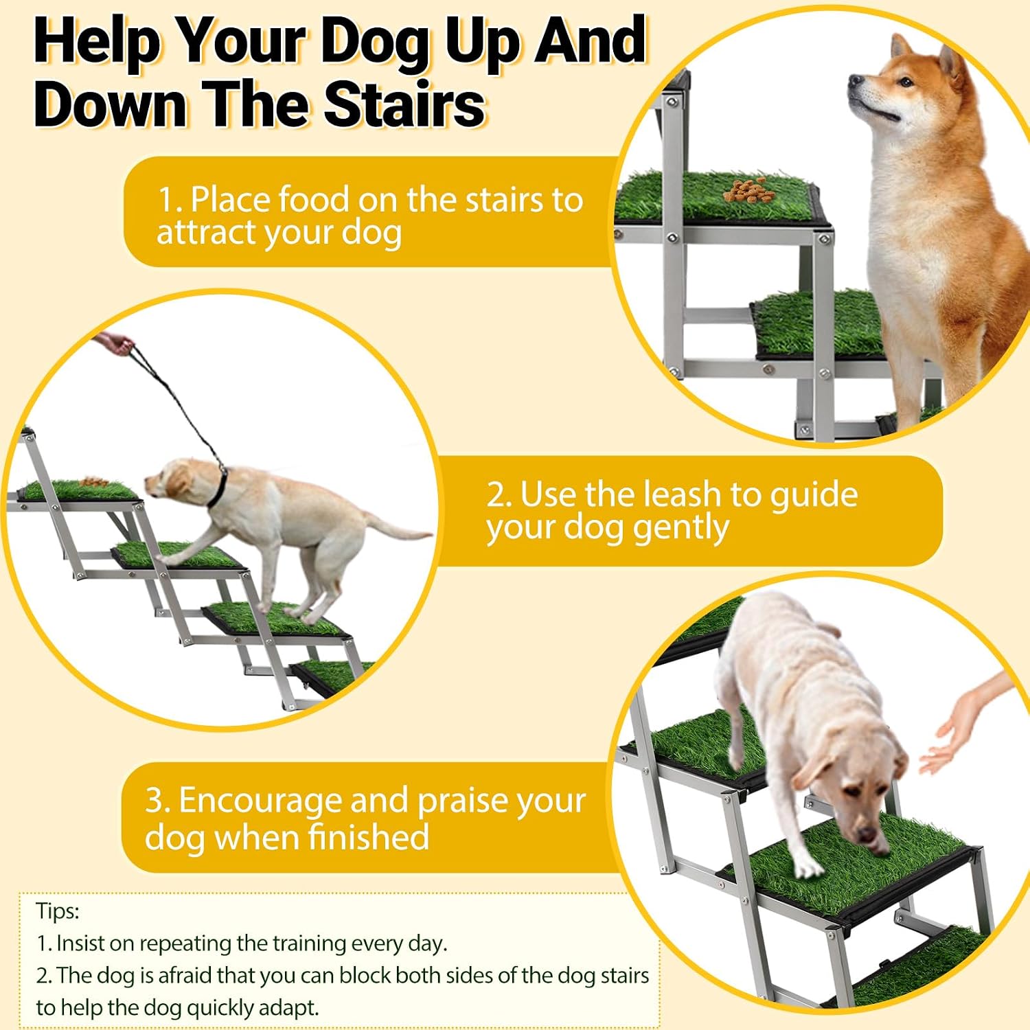 Foldable Dog Stairs for Car,17" Extra Wide Pet Ramp for Large Dog,6 Steps | 17" Extra Wide 200LBS Capacity Lightweight Portable Reinforced Pet Ramp for SUV Truck High Bed