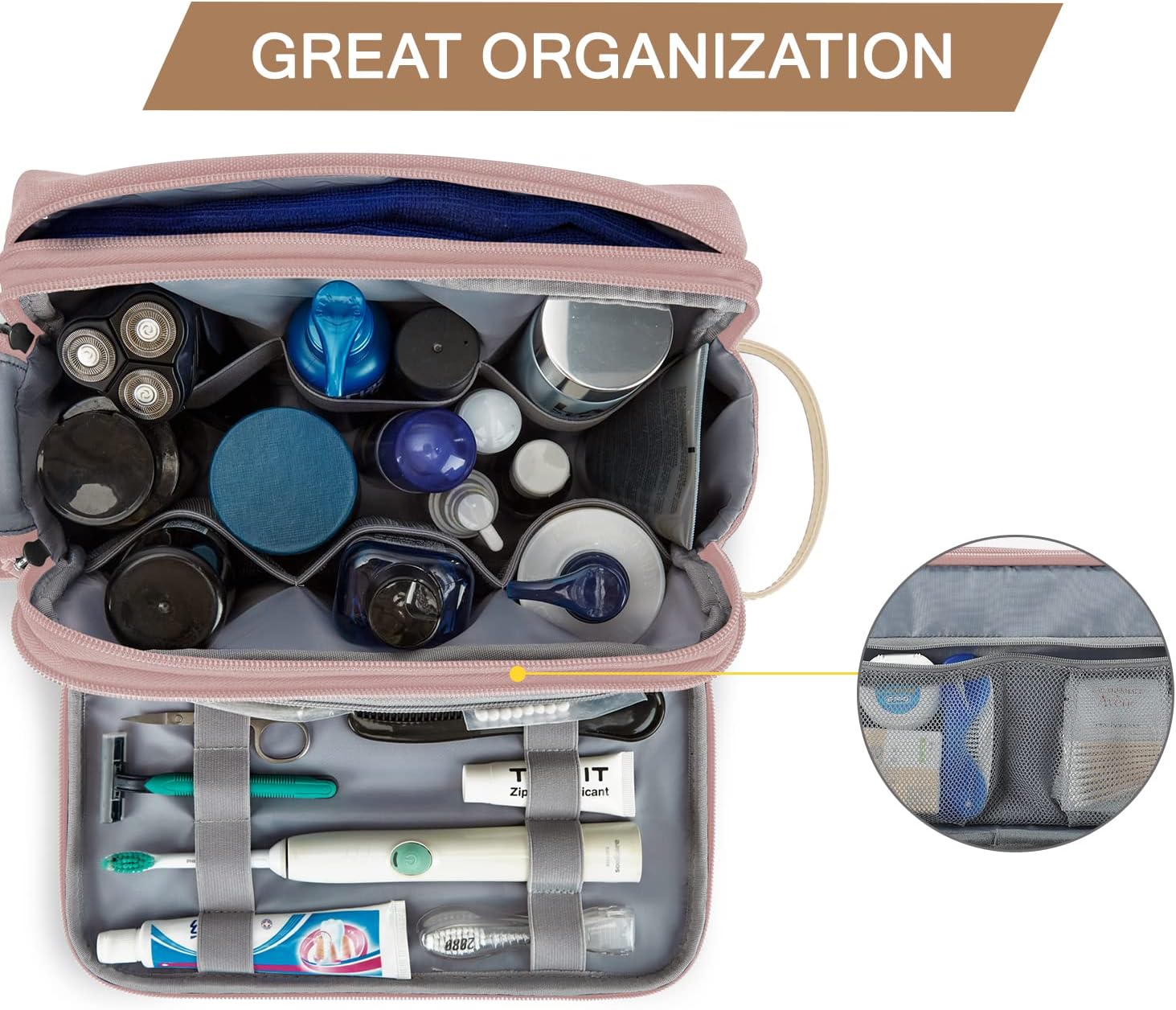 BAGSMART Toiletry Bag for Men, Canvas Travel Toiletry Organizer Dopp Kit Water-resistant Shaving Bag for Toiletries Accessories,Grey-Medium