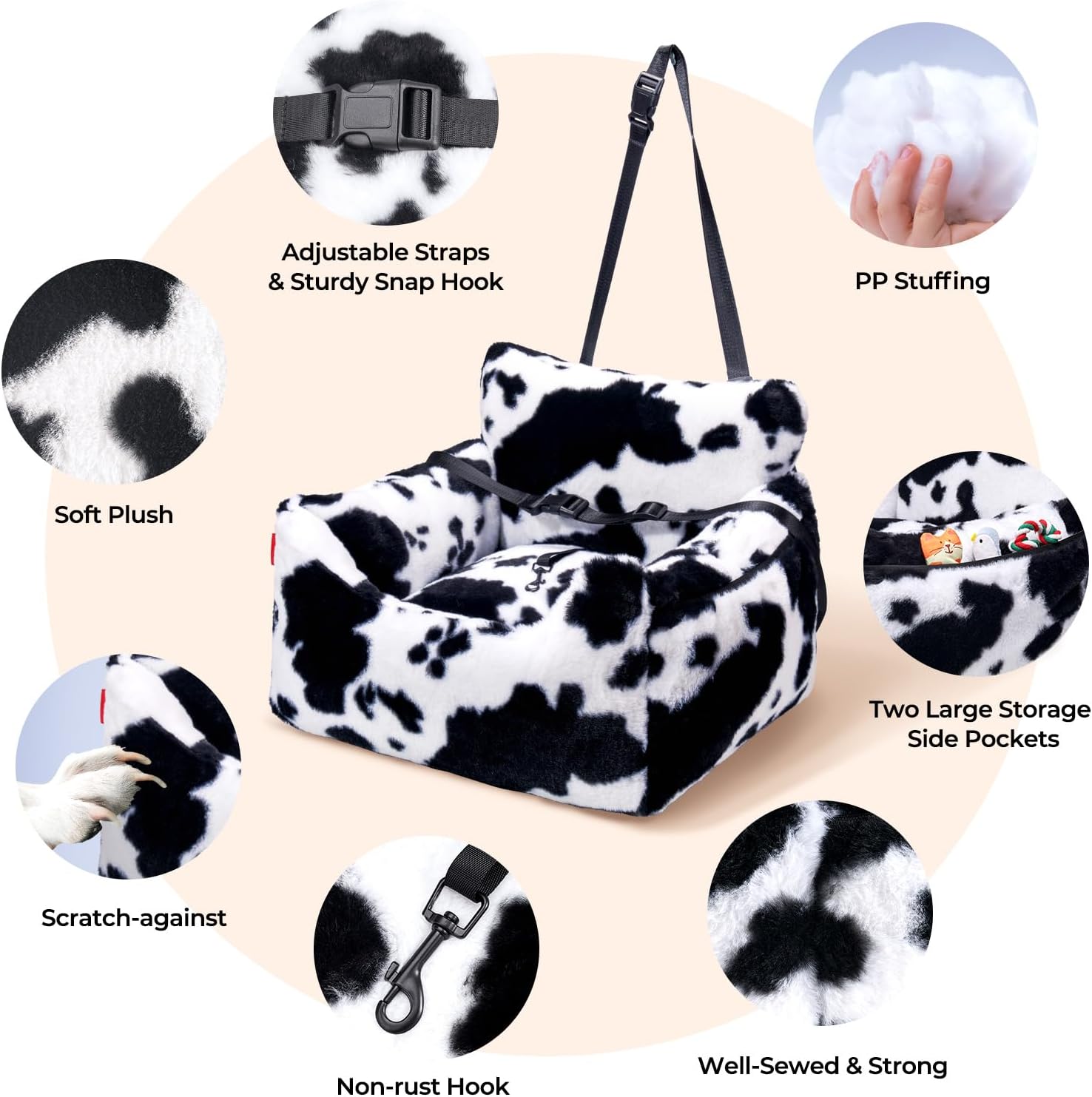 BurgeonNest Dog Car Seat for Small Dogs & Cats Under 25 lbs,Black