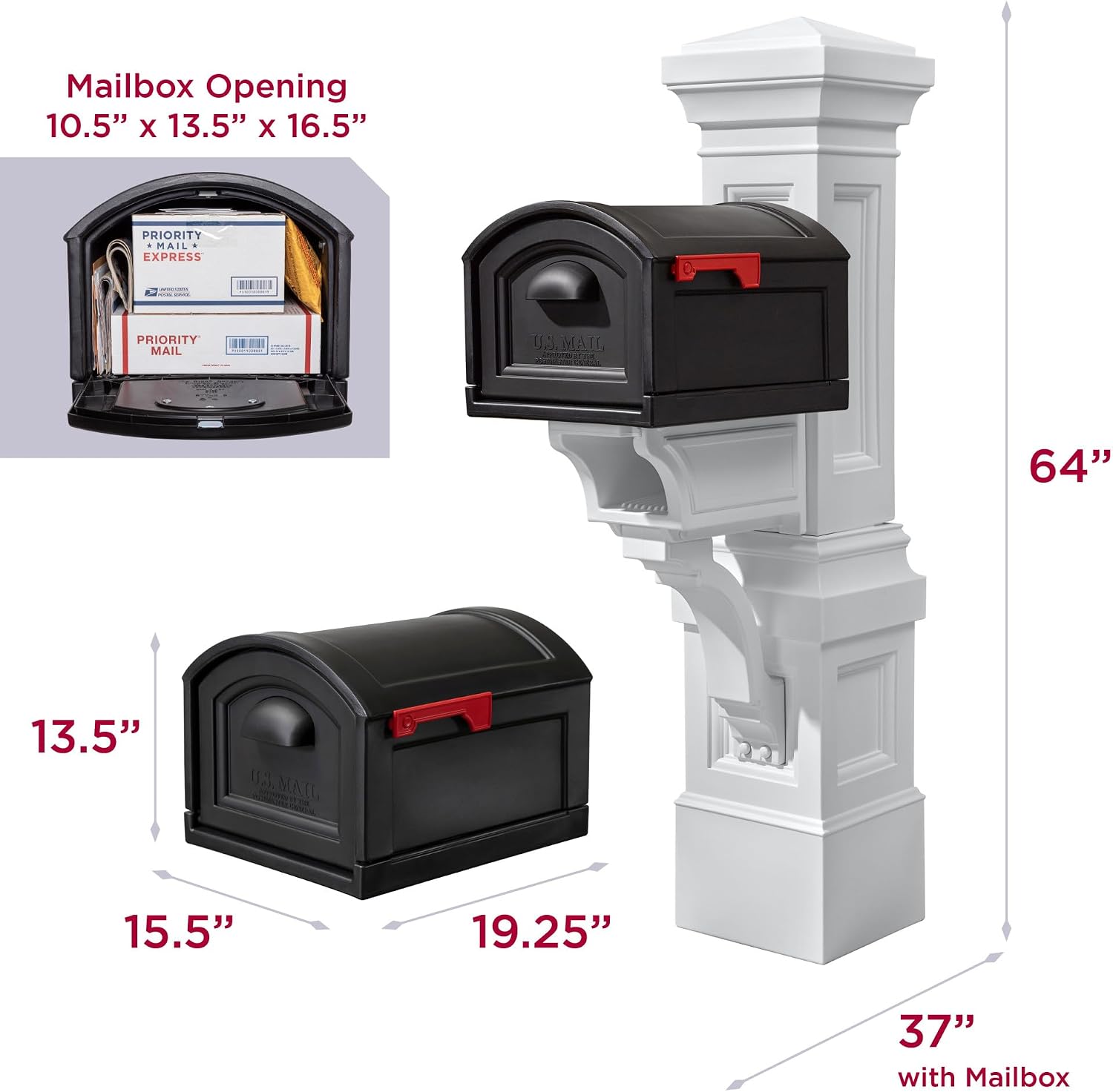 Step2 Atherton Grand Mail Post, Mailbox Not Included, Weather Resistant, Large Outdoor Mail Post, Made of Durable Plastic, Easy Install, Onyx Black