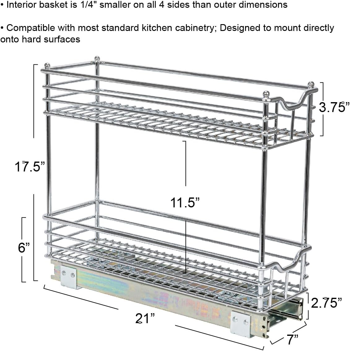 Household Essentials Glidez 2‑Tier Multipurpose Chrome‑Plated Steel Pull‑Out/Slide‑Out Under Cabinet Organizer, Chrome Finish