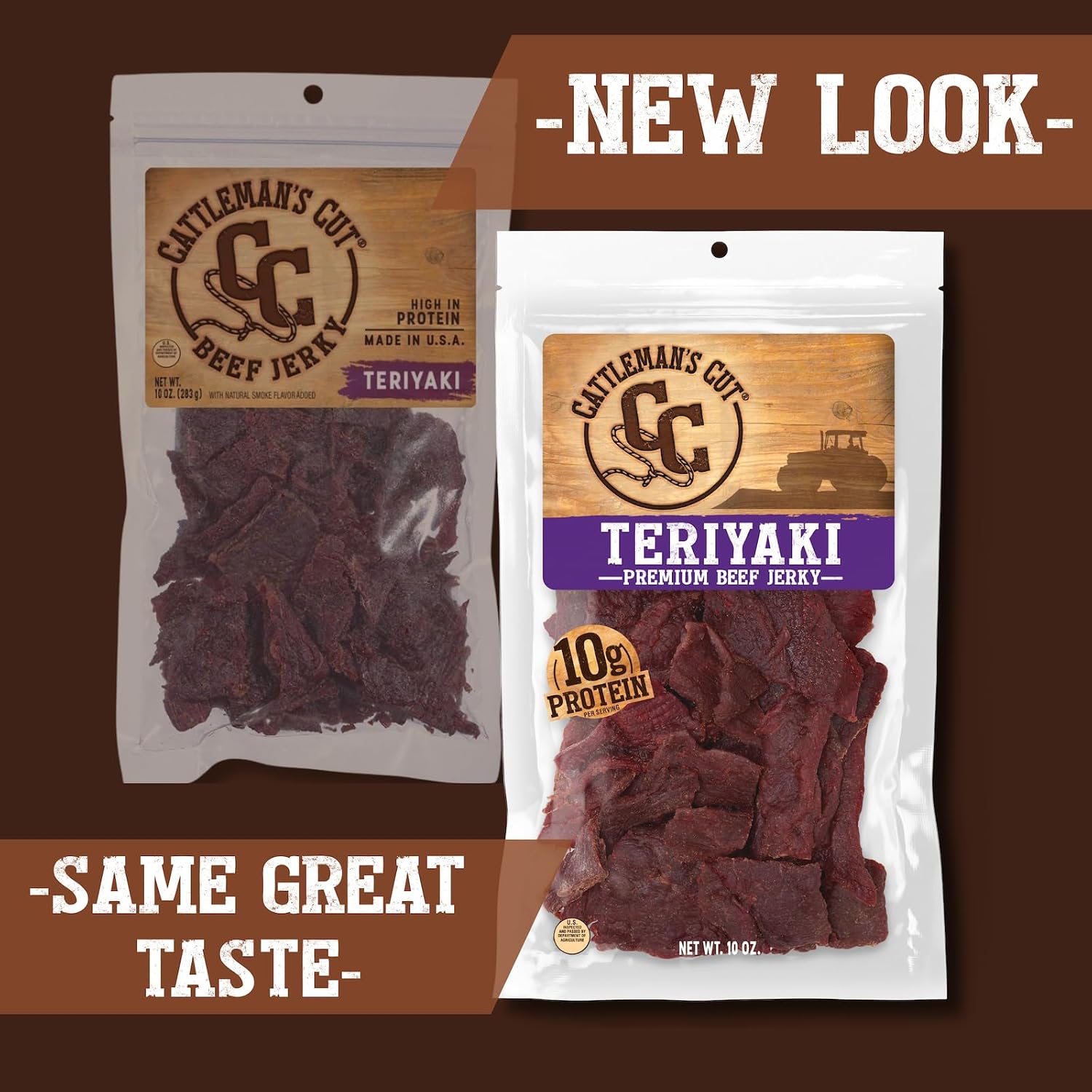 Cattleman's Cut Original Beef Jerky, Premium Marinated Steak High Protein Meat Snacks, Keto Friendly, Gluten Free, Carnivore Travel Snack, Resealable Bag, 10 Ounces