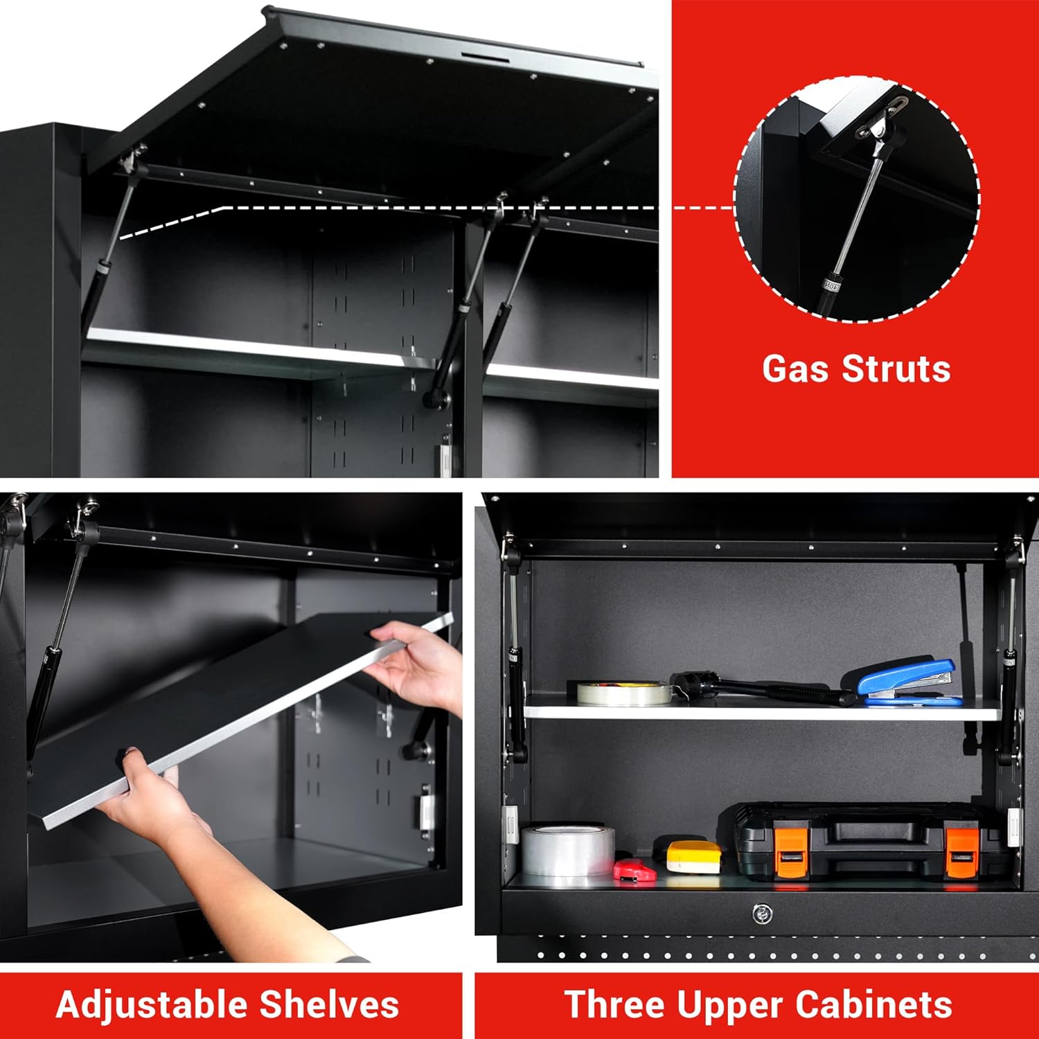 72-inch Tool Chest Cabinet Rolling Garage Workbench with 15 Storage Drawers and Wheels, 3 Upper Cabinet, Pegboard, Steel Large Tool Box,Matte Black
