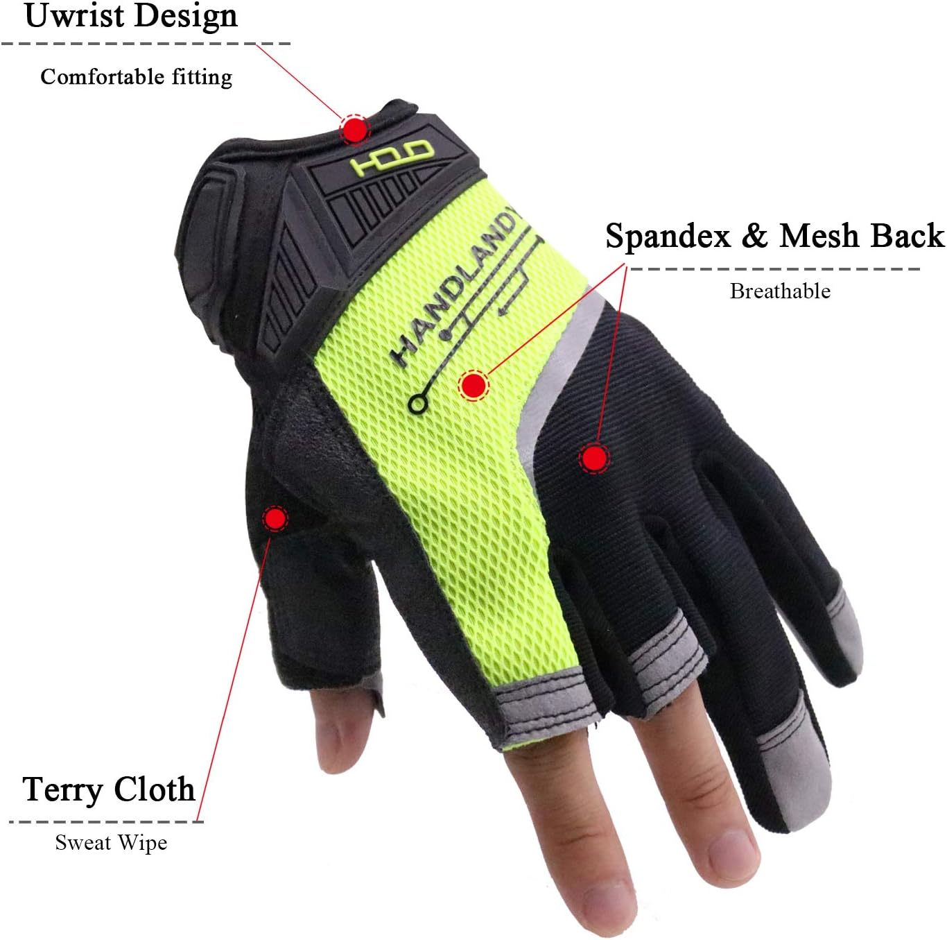 HANDLANDY Framer Work Gloves Open-Finger Carpenters Gloves, Fingerless Gaming Gloves for Tactical Shooting, Airsoft, Hunting, Police Work and Hiking L