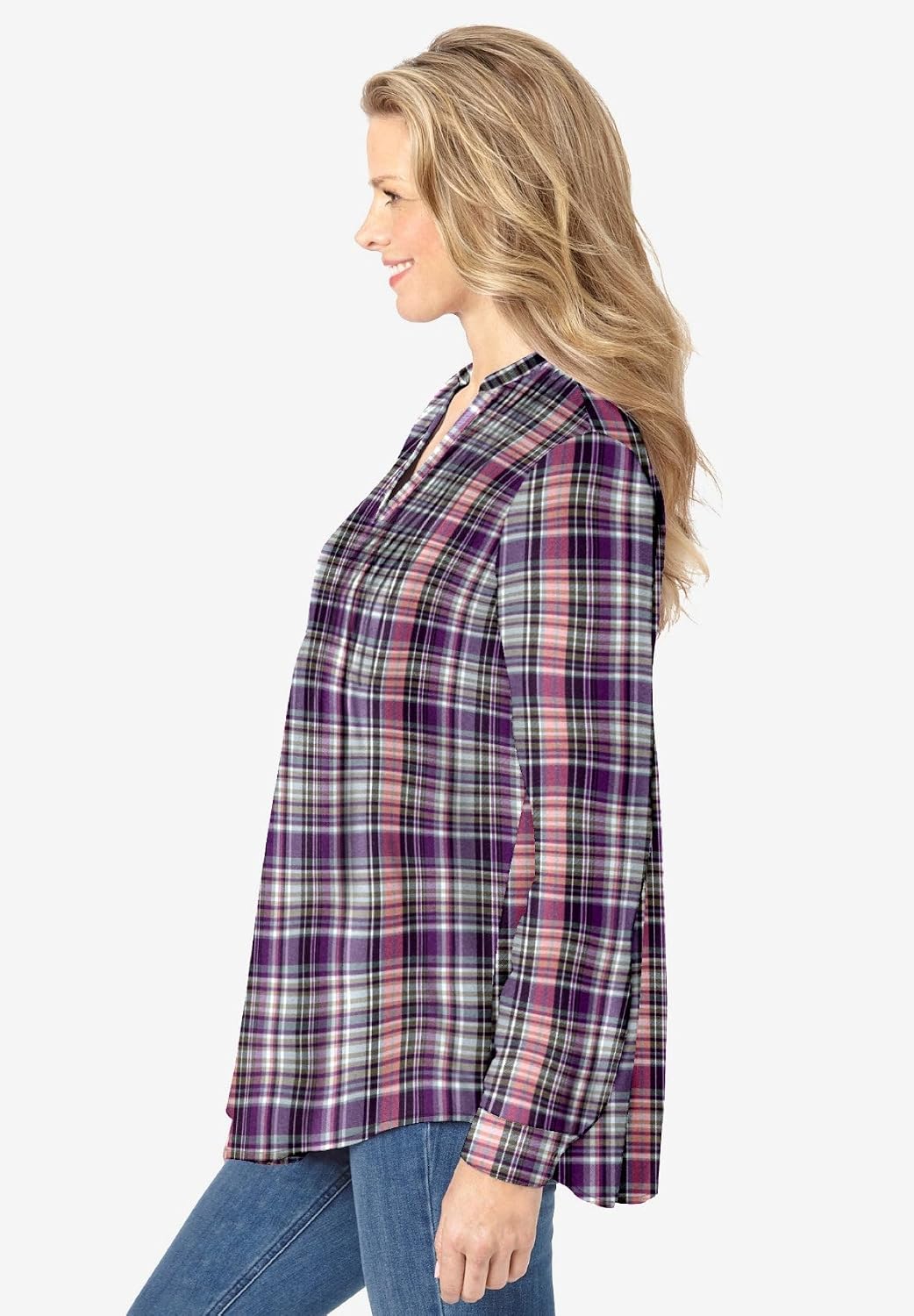 Woman Within Pintucked Flannel Shirt