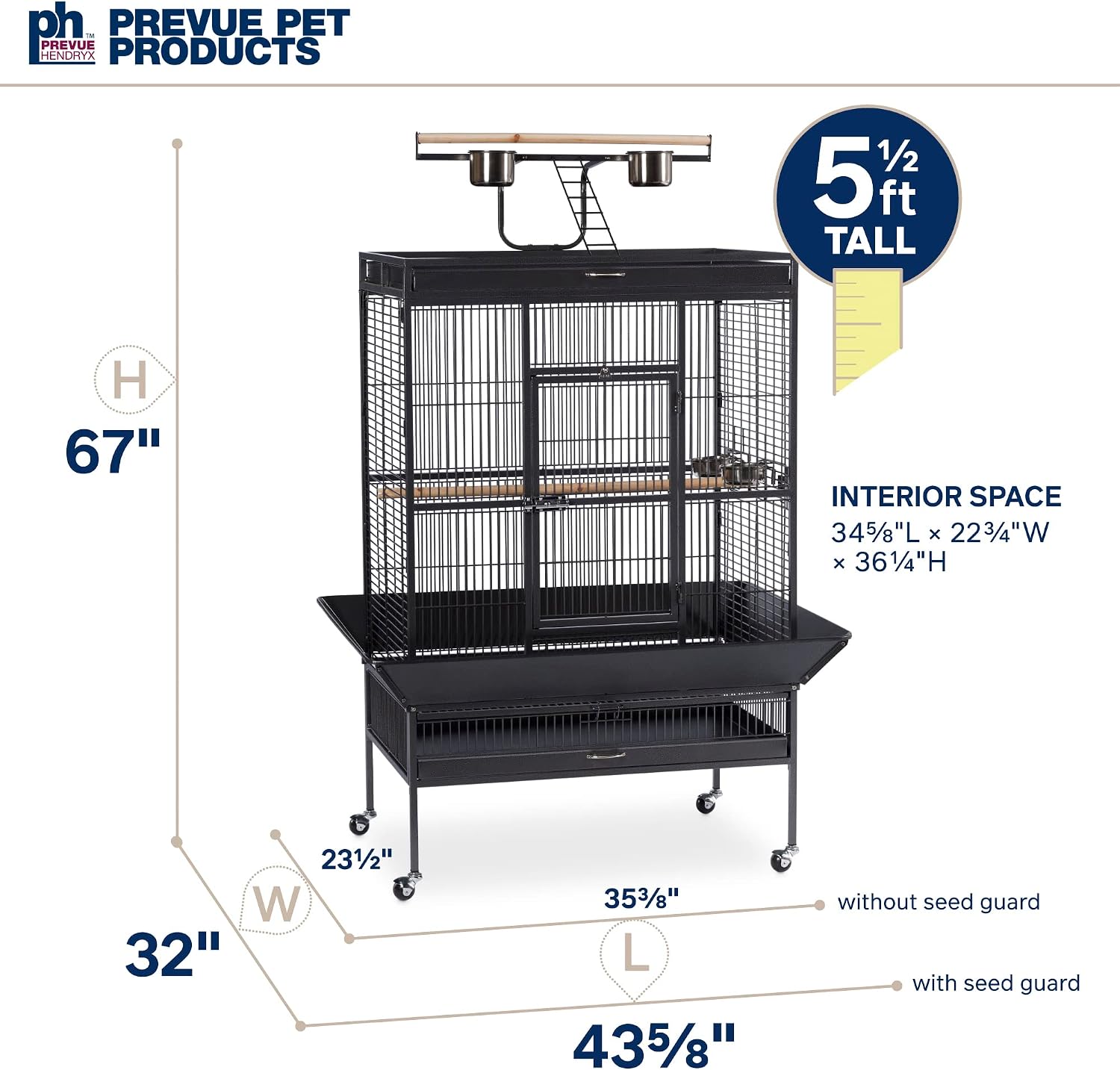 Prevue Pet Products Wrought Iron Select Bird Cage 3154BLK, Black Hammertone, 36-Inch by 24-Inch by 66-Inch