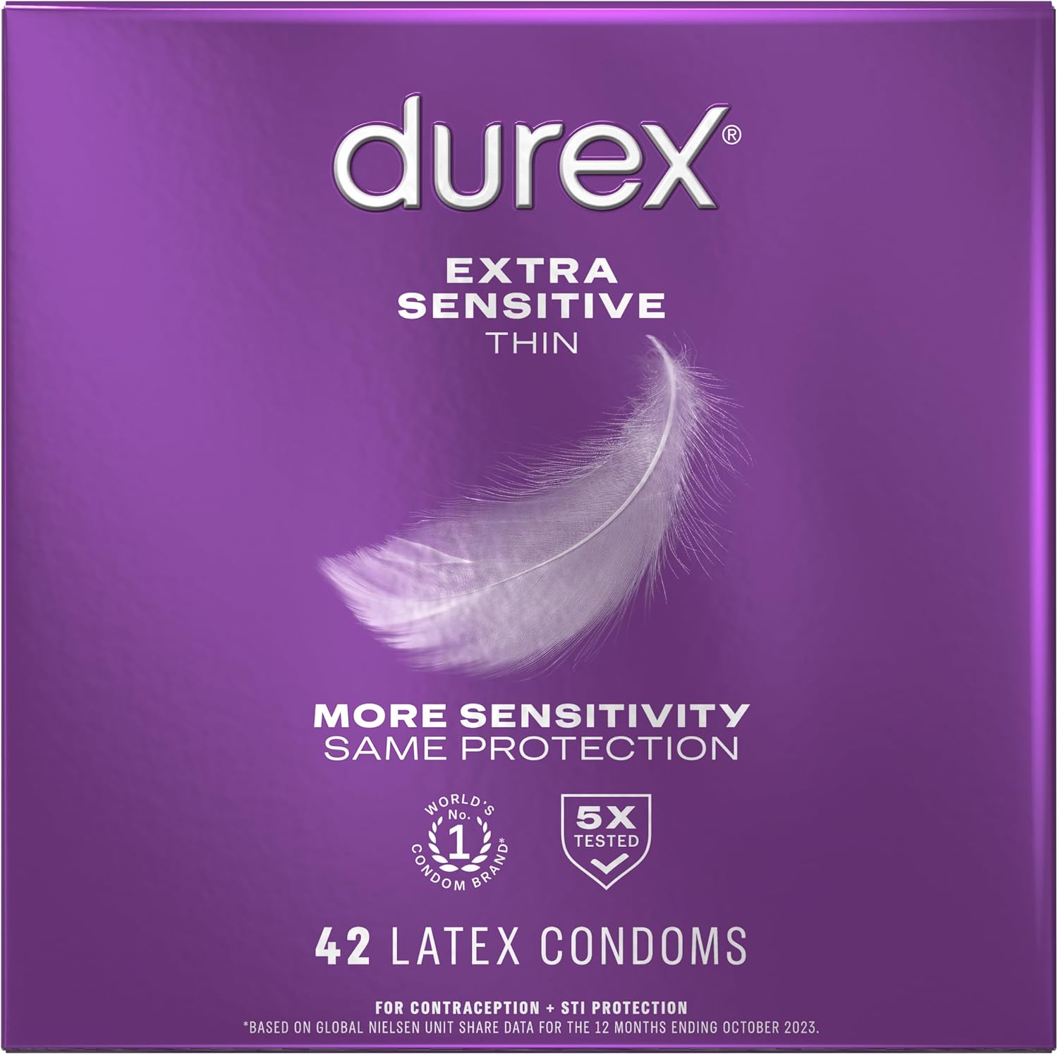 Durex Extra Sensitive Thin Condoms, Lubricated Latex Condoms for Men, 24 Count