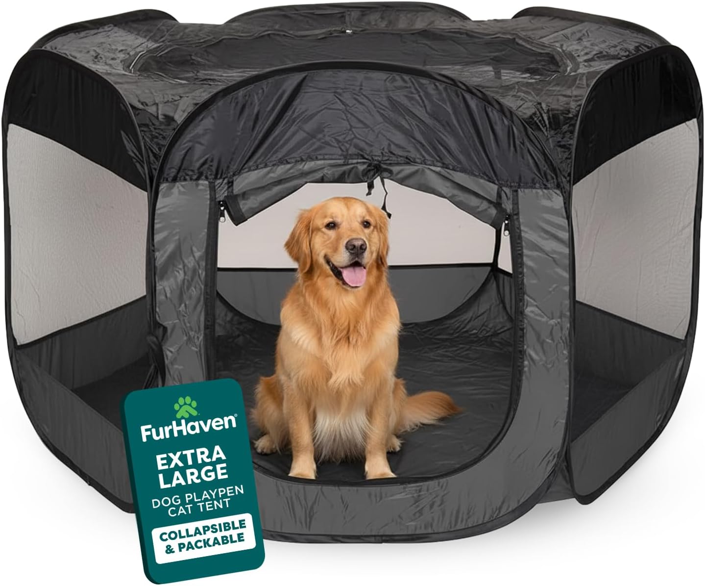 Furhaven Portable Dog Playpen Cat Tent, Pet playground,Kennel foldable indoor outdoor zippered puppy crate - Hunter Green, Medium