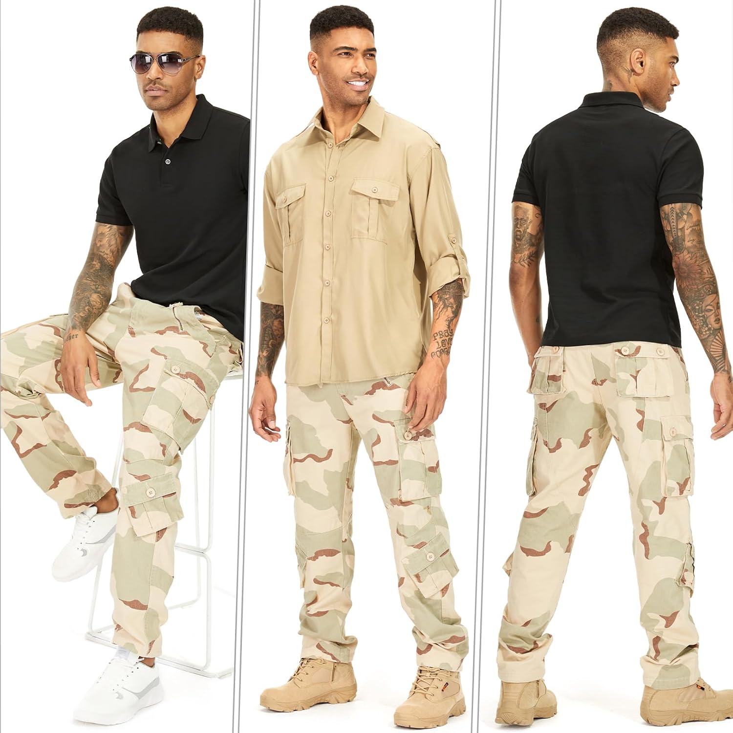 Mens Cargo Pants Camo Work Tactical Rip Stop BDU Casual Army Military Pants | 100% Cotton,Wear Resistant,Breathable,Sweat-absorbent,Men's Wild Cargo Pants with 8 Pockets,Relaxed Loose Fit Hiking Pants
