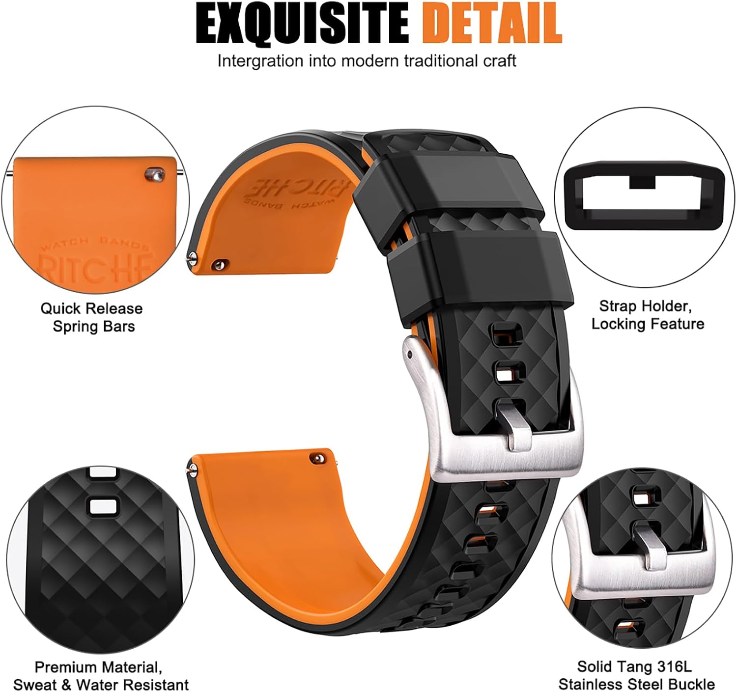 Ritche Christmas Gift Silicone Watch Bands 18mm 20mm 22mm 24mm Quick Release Rubber Watch Bands for Men, White Elephant Gifts