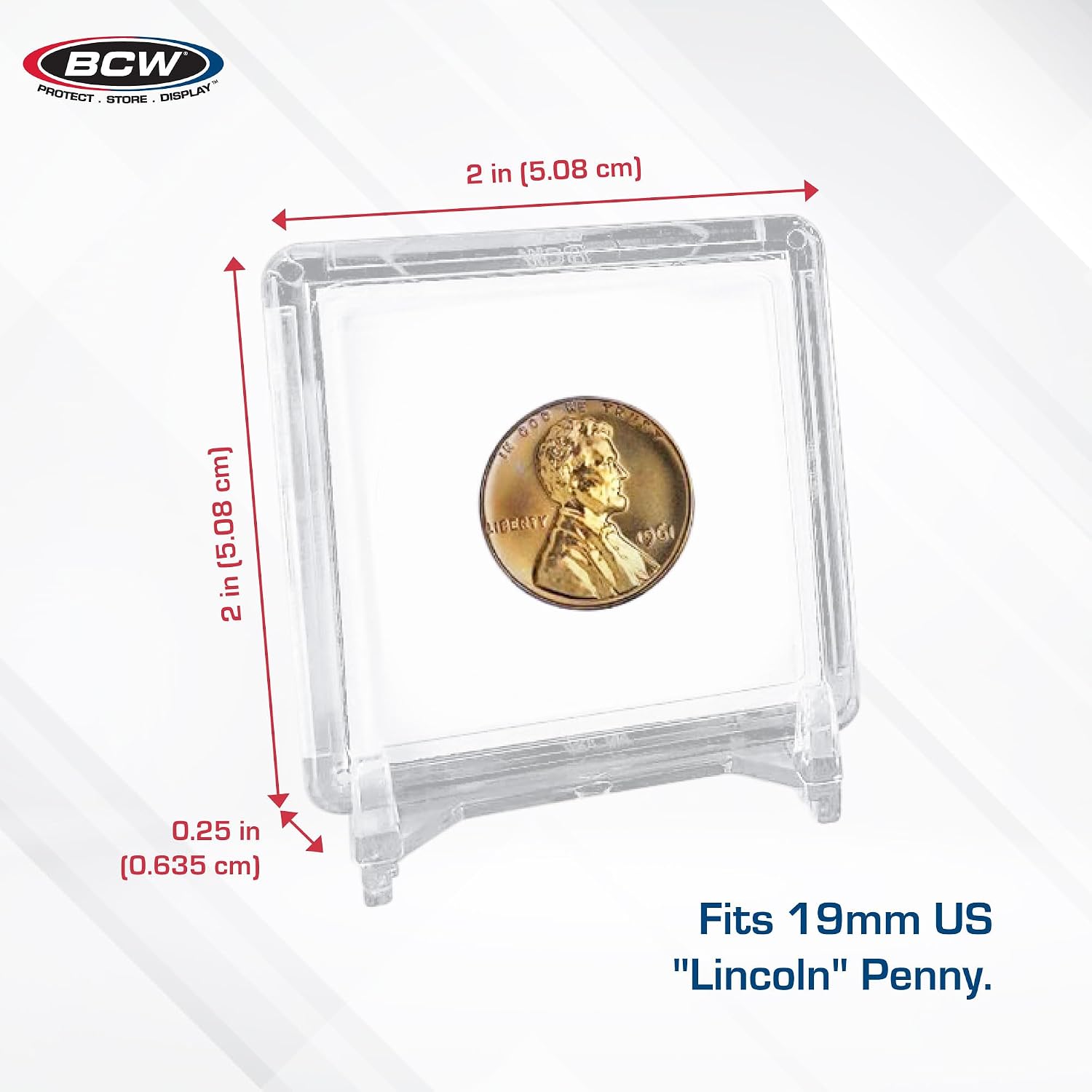 BCW 2x2 Coin Snap - 25 ct Penny Holder | Archival Safe Coin Protector | Crystal Clear Polystyrene Coin Display Case | Ideal for US Lincoln Penny | Coin Holders for Collectors