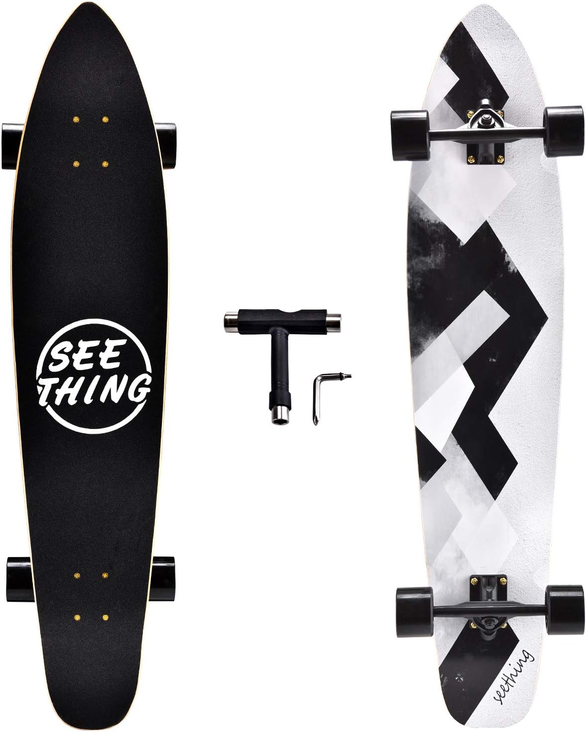 seething 42 Inch Longboard Skateboard Complete Cruiser Pintail, The Original Artisan Maple Skateboard Cruiser Pintail for Cruising, Carving
