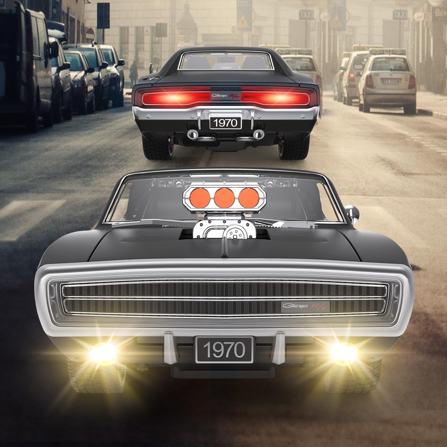 RASTAR RC Cars 1:16 Fast & Furious 1970 Dodge Charger R/T Remote Control Car, Toy Muscle Cars for Boys, Matt Black 2.4G