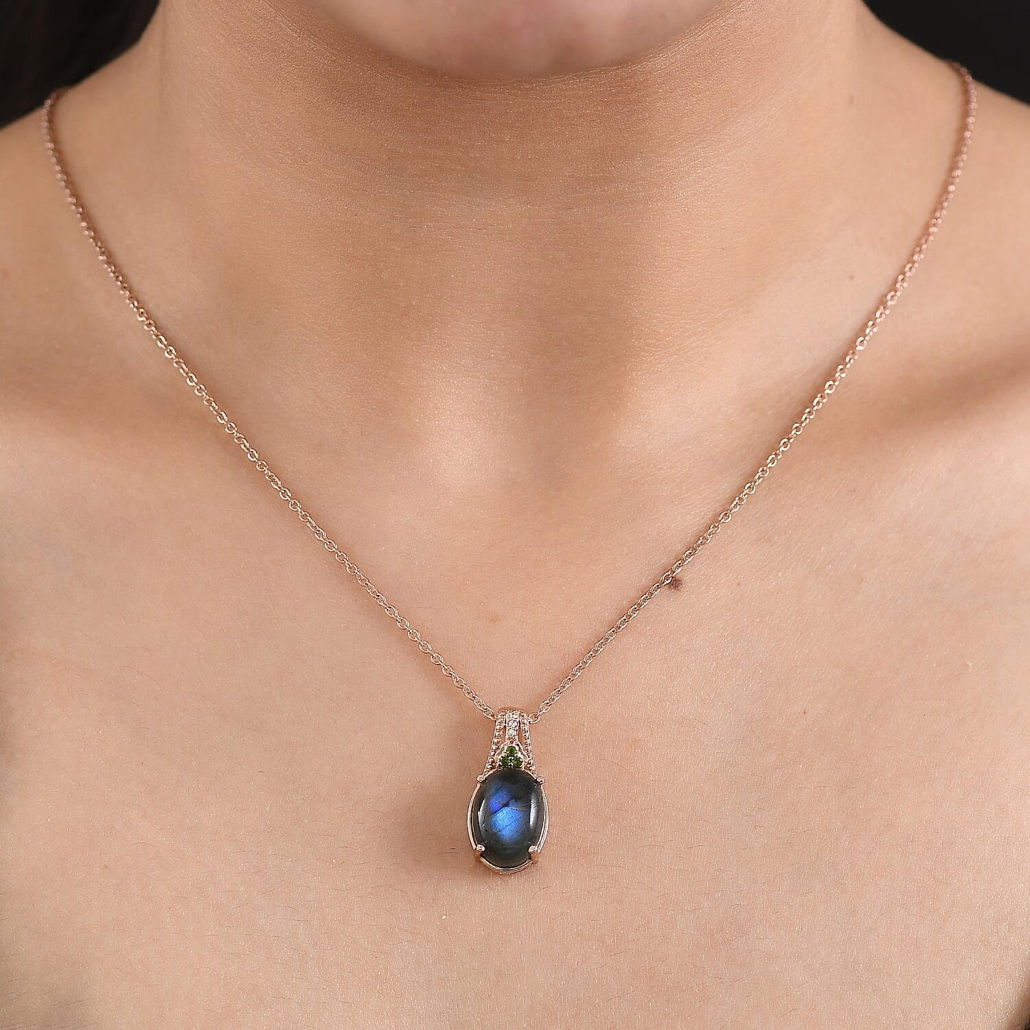 Labradorite Multi 5.60 ctw Pendant Steel Necklace 20"