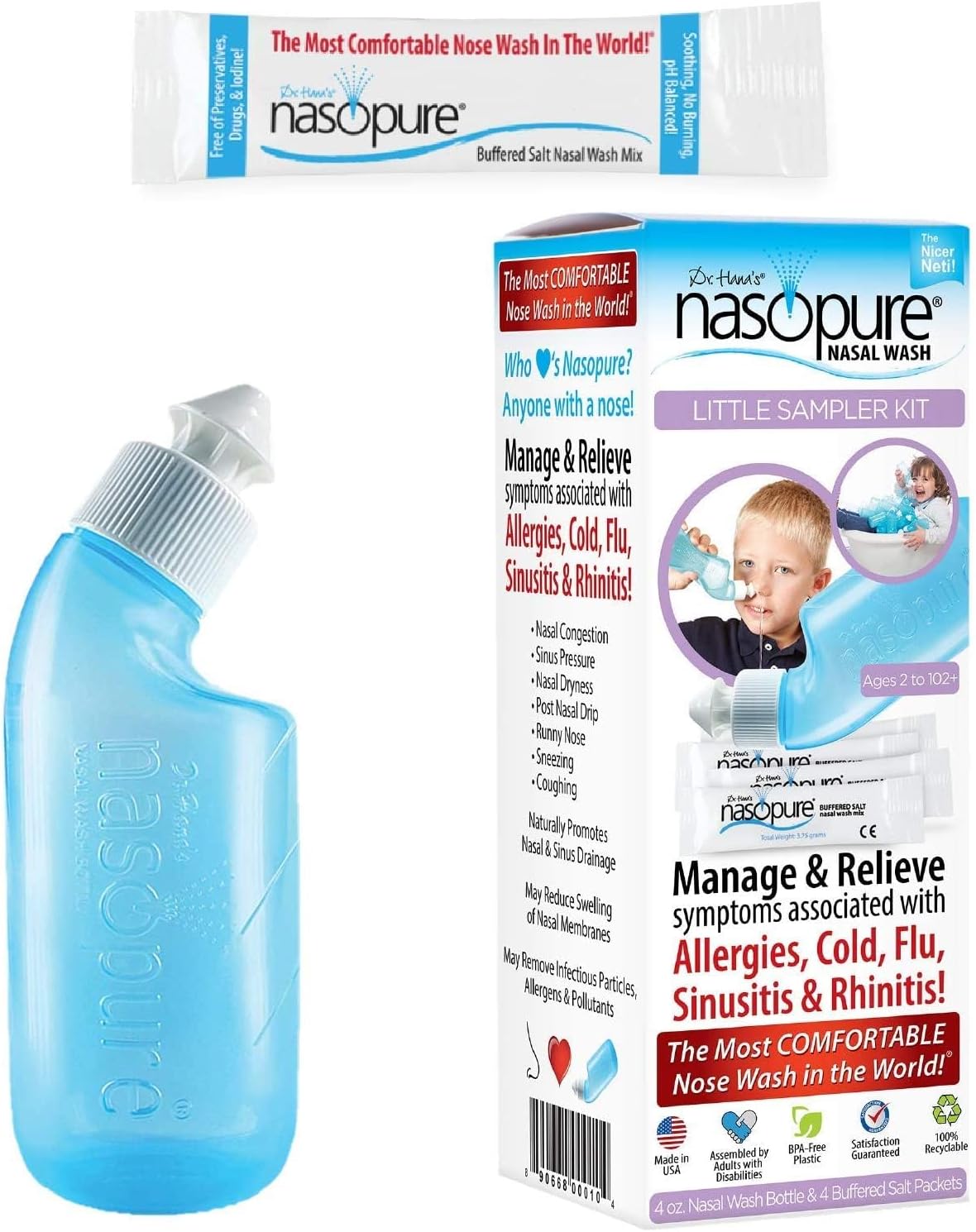 DR HANA'S NASOPURE Nasal Wash, “The Nicer Neti Pot” Little Sampler Sinus Wash Kit, Comfortable Rinse, 4 Oz