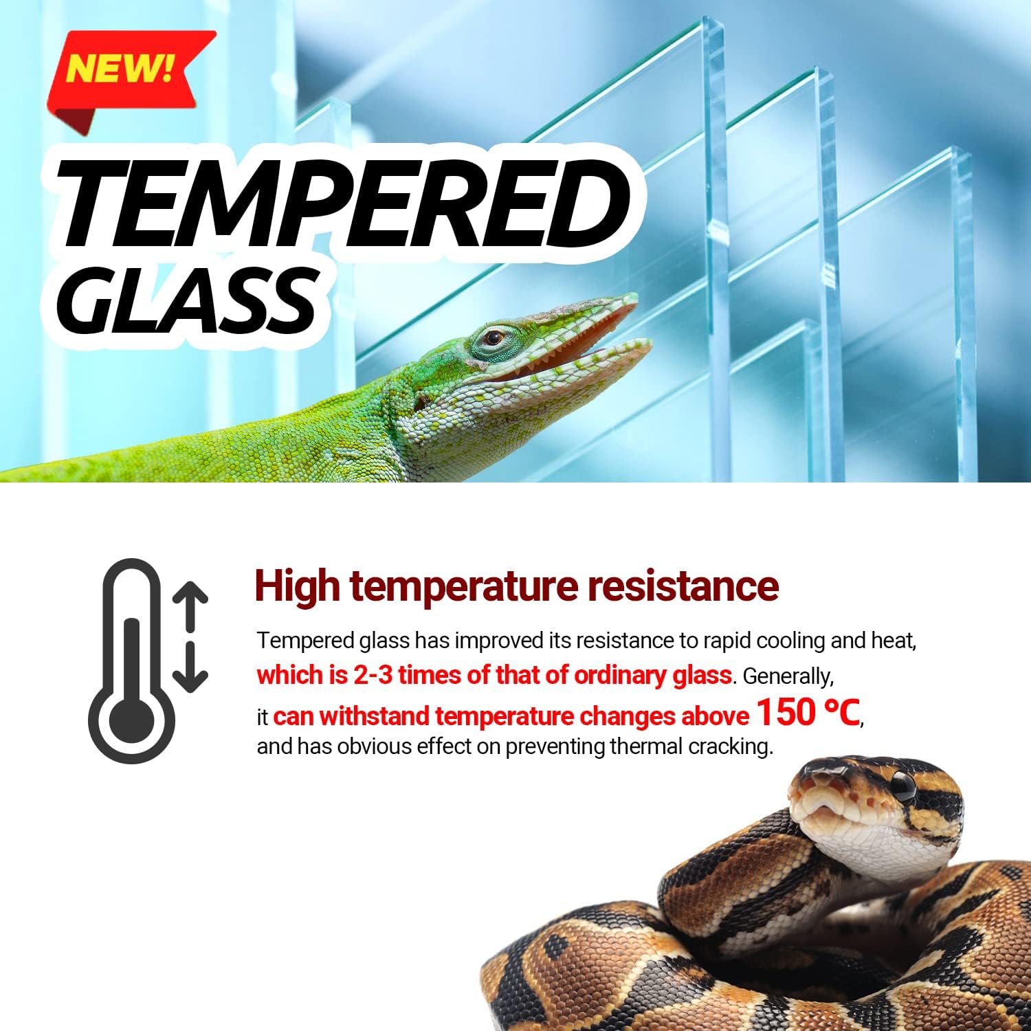 REPTI ZOO 85 Gallon Large Reptile Tank, Wide & Tall Tempered Glass Large Reptile Terrarium 47.2" x 17.7"x 23.6" for Tortoise Snake
