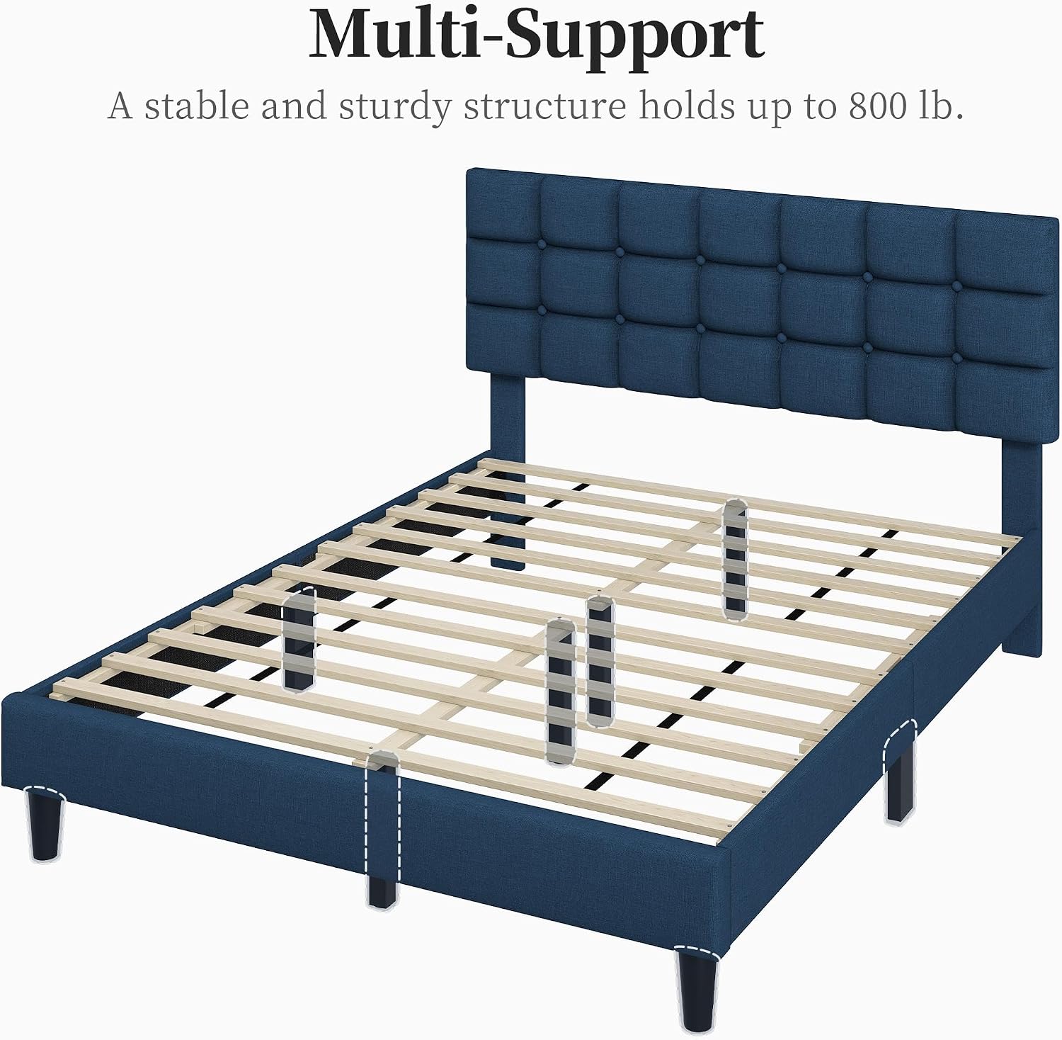 Yaheetech Full Size Upholstered Tufted Bed Frame with Headboard, Dark Gray | Sturdy engineered wood frame with linen fabric upholstery features a soft tufted headboard for easy assembly and support