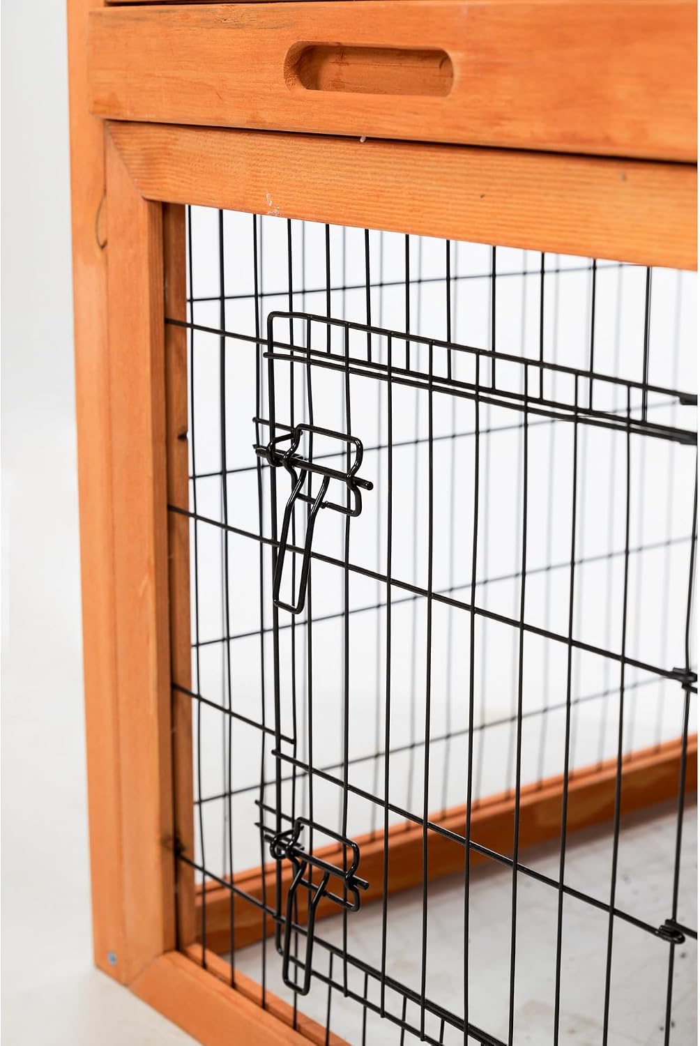 TRIXIE natura Outdoor Rabbit Hutch with Run - 2-Story Rabbit Cage with Non-Slip Ramp - Medium Elevated Small Animal House with Secure Playpen, Hinged Roof & Pull-Out Tray - in Brown