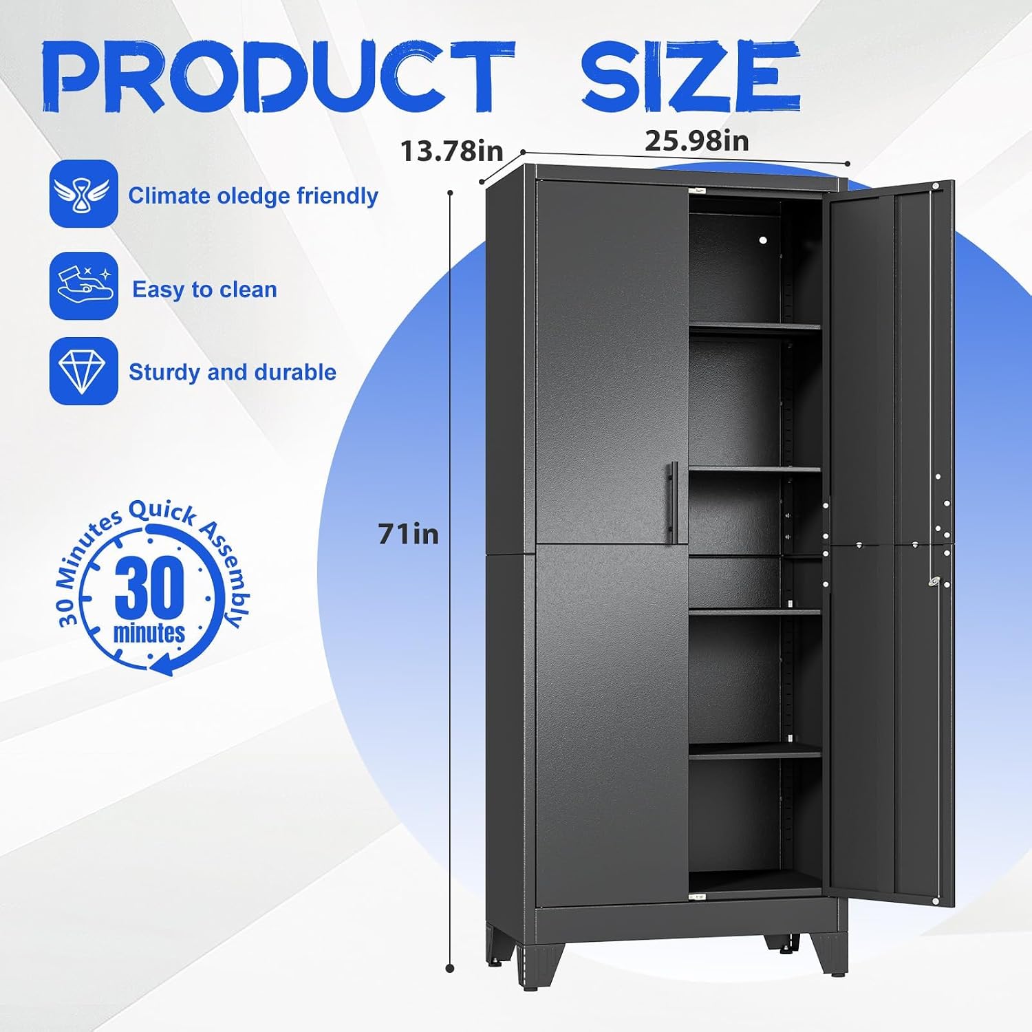 GAIOUS 75.2" Tall Metal Kitchen Pantry Storage Cabinets with 2 Door and 5 Adjustable Shelves, Cupboard for Kitchen, Dining Room, Living Room and Bathroom, White