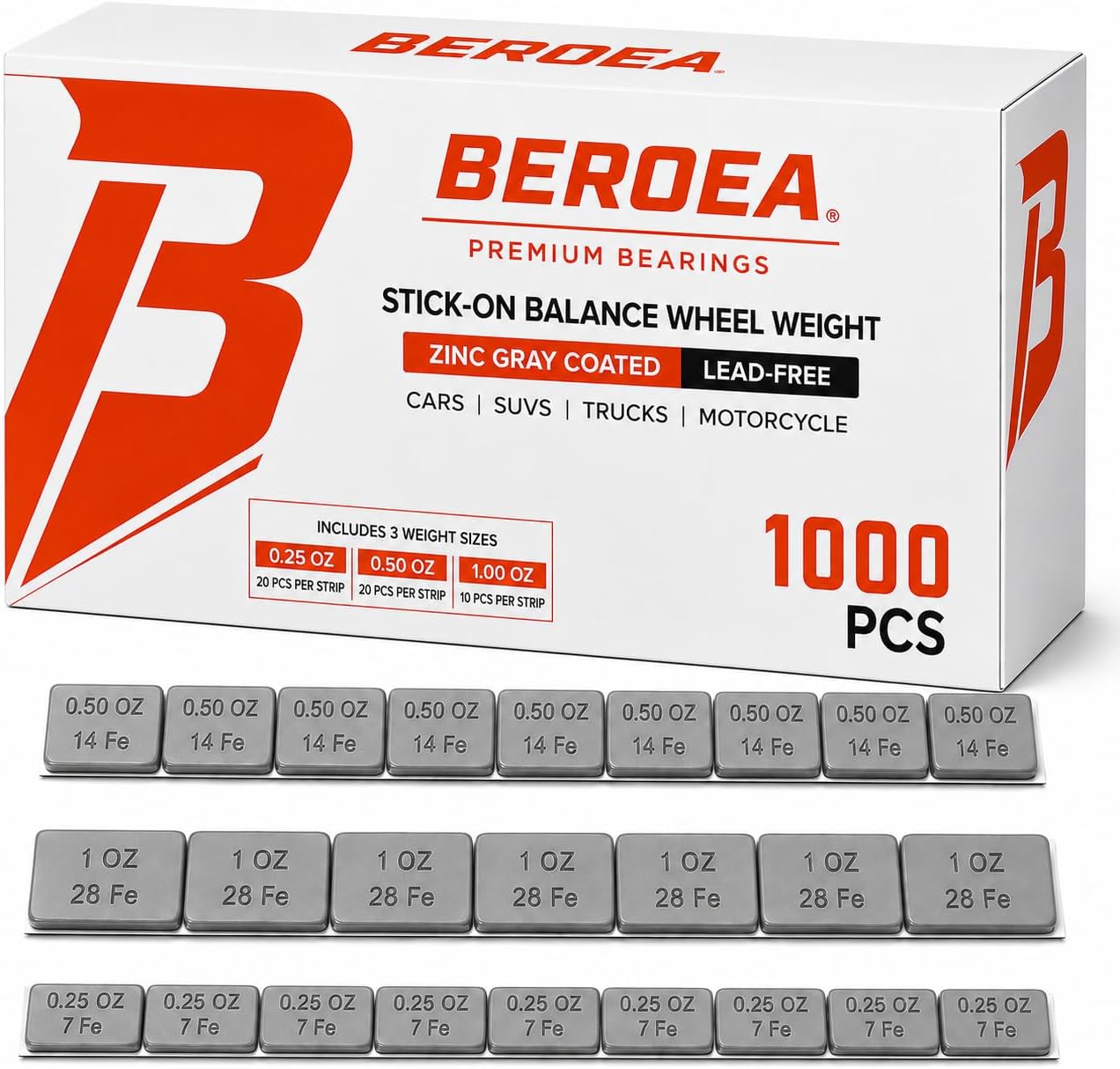 OCTOPUS BEROEA 500Pcs Zinc Black Coated Stick-On Balance Wheel Weight Lead-Free Cars SUVs Trucks Motorcycle Wheel Balancers w/Wider and 3M Tape 1oz