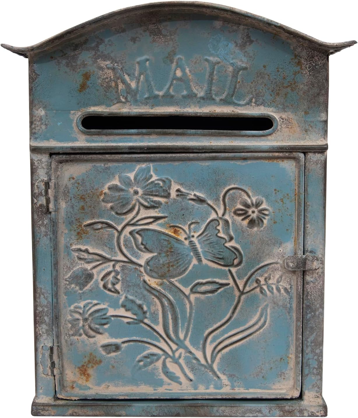 Creative Co-Op Distressed Blue Embossed Tin Mail Box
