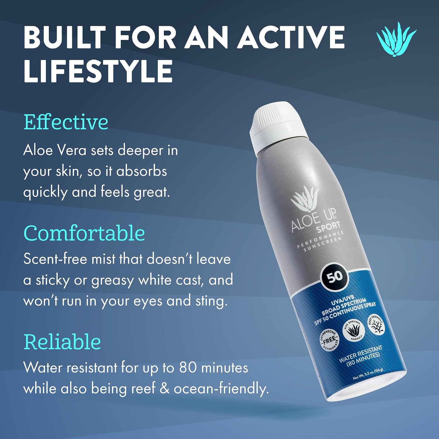Aloe Up Sport Sunscreen Spray SPF 30, Water Resistant, Non-greasy, 6 oz | Broad-spectrum SPF 30; Water resistant up to 80 min; Non-greasy, With aloe vera gel, fragrance-free