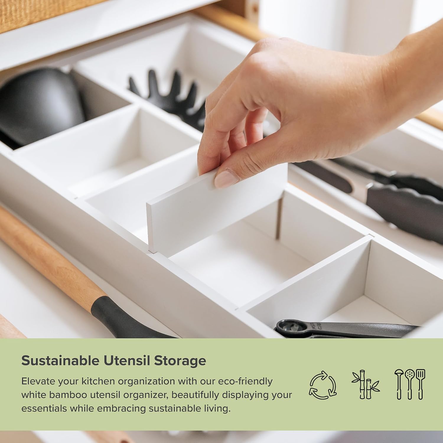 Utensil & Junk Drawer Organizer, 16-28 in, Bamboo | Food-safe contract grade, 100% sustainable wood, non-slip, adjustable