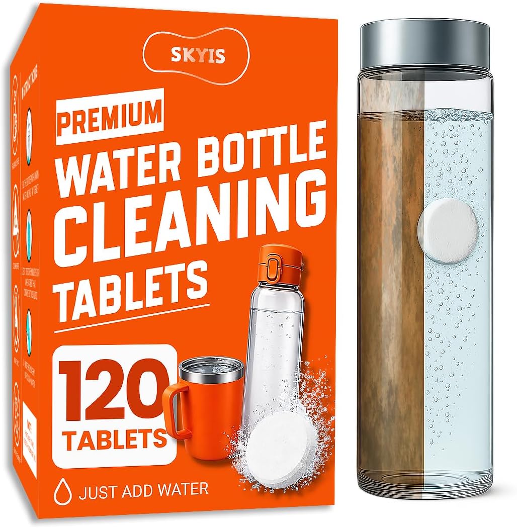 Skyis Water Bottle Cleaning Tablets 120 Pack, Up to 2 Years Supply, No Scrub Bottle Cleaner for Stainless Steel, Tumbler, Hydration Bladder