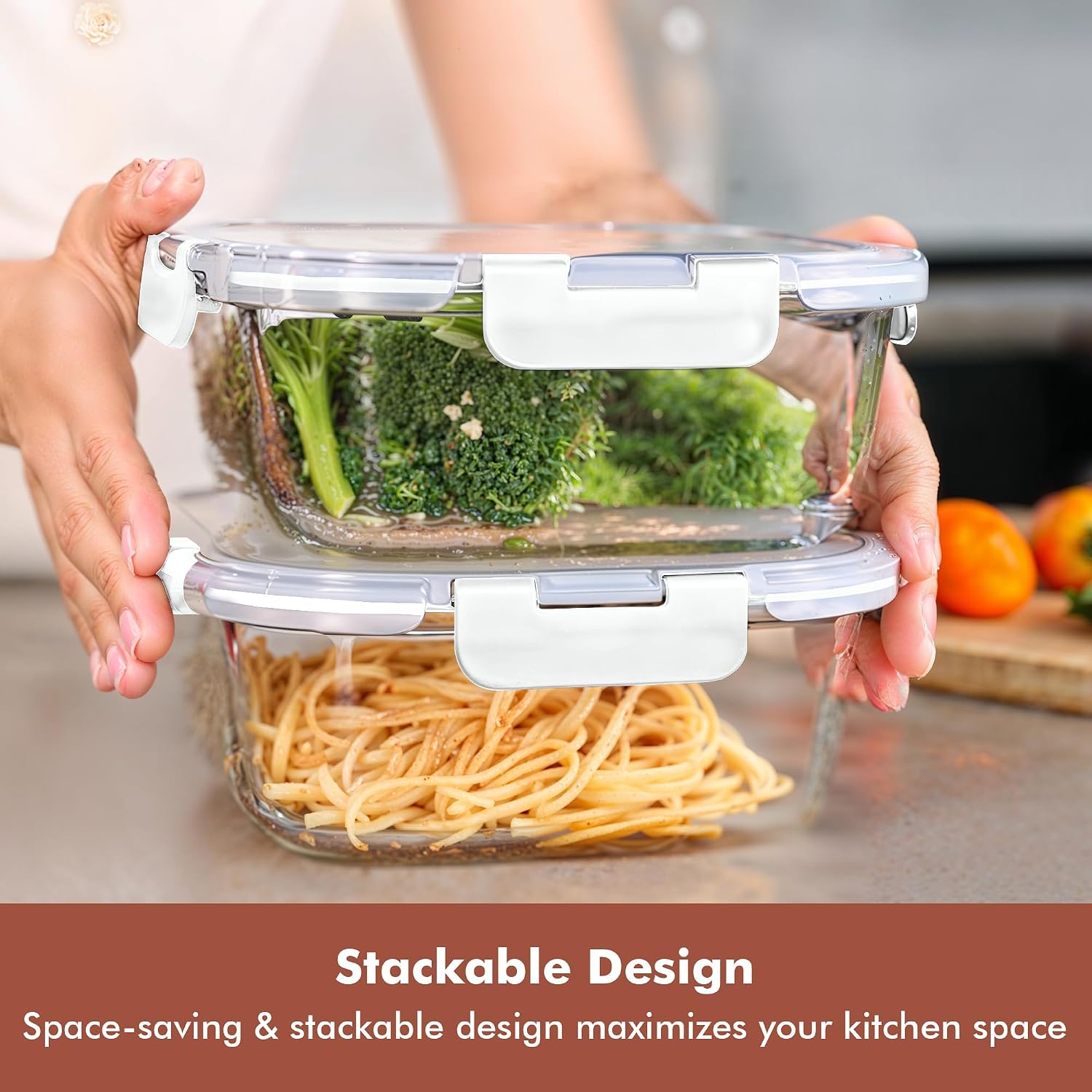 Razab 2 PC 1200ML / 41 Oz Glass Food Storage Containers with Lids - Airtight & Leakproof - Microwave/Oven/Freezer Safe - BPA Free - Ideal for Meal