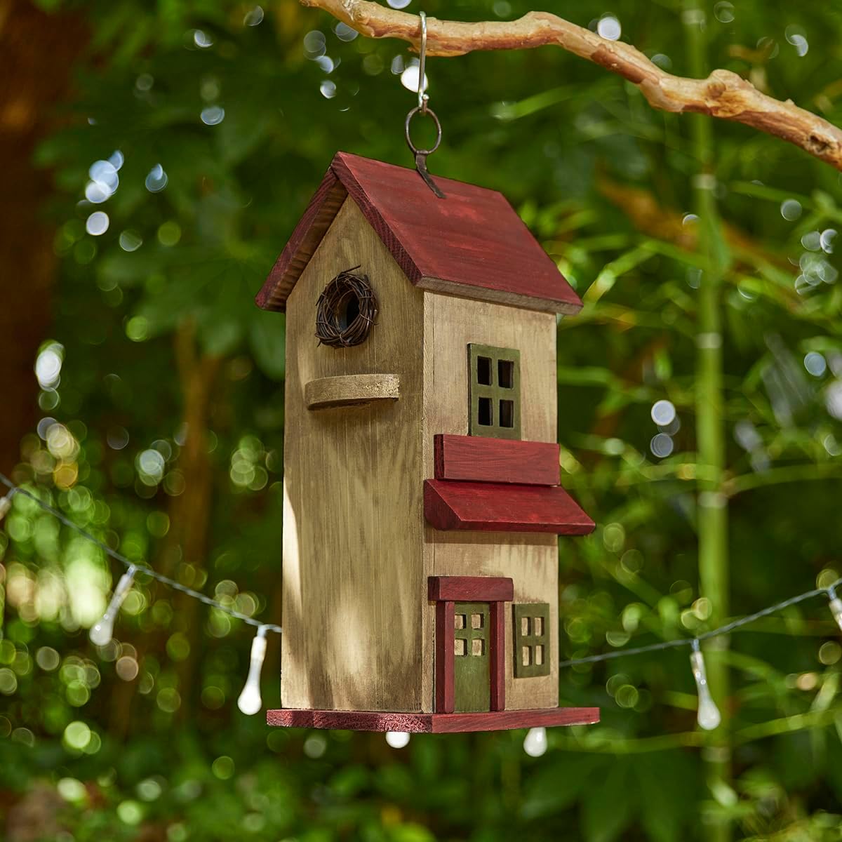 Glitzhome 14" H Hanging Distressed Wooden Church Birdhouse Garden Decor